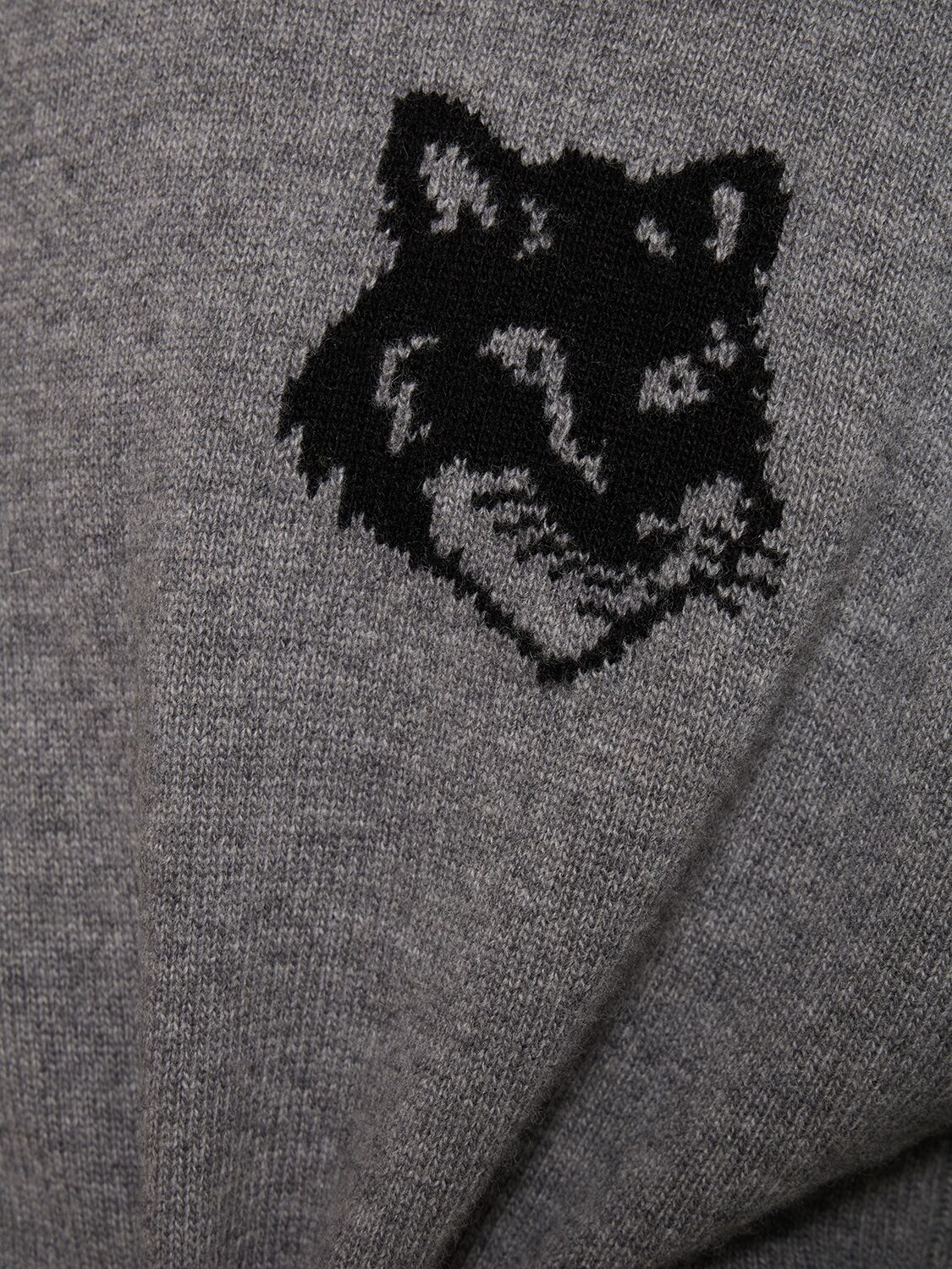 Shop Maison Kitsuné Fox Head Intarsia Comfort Jumper In Grey Melange,black