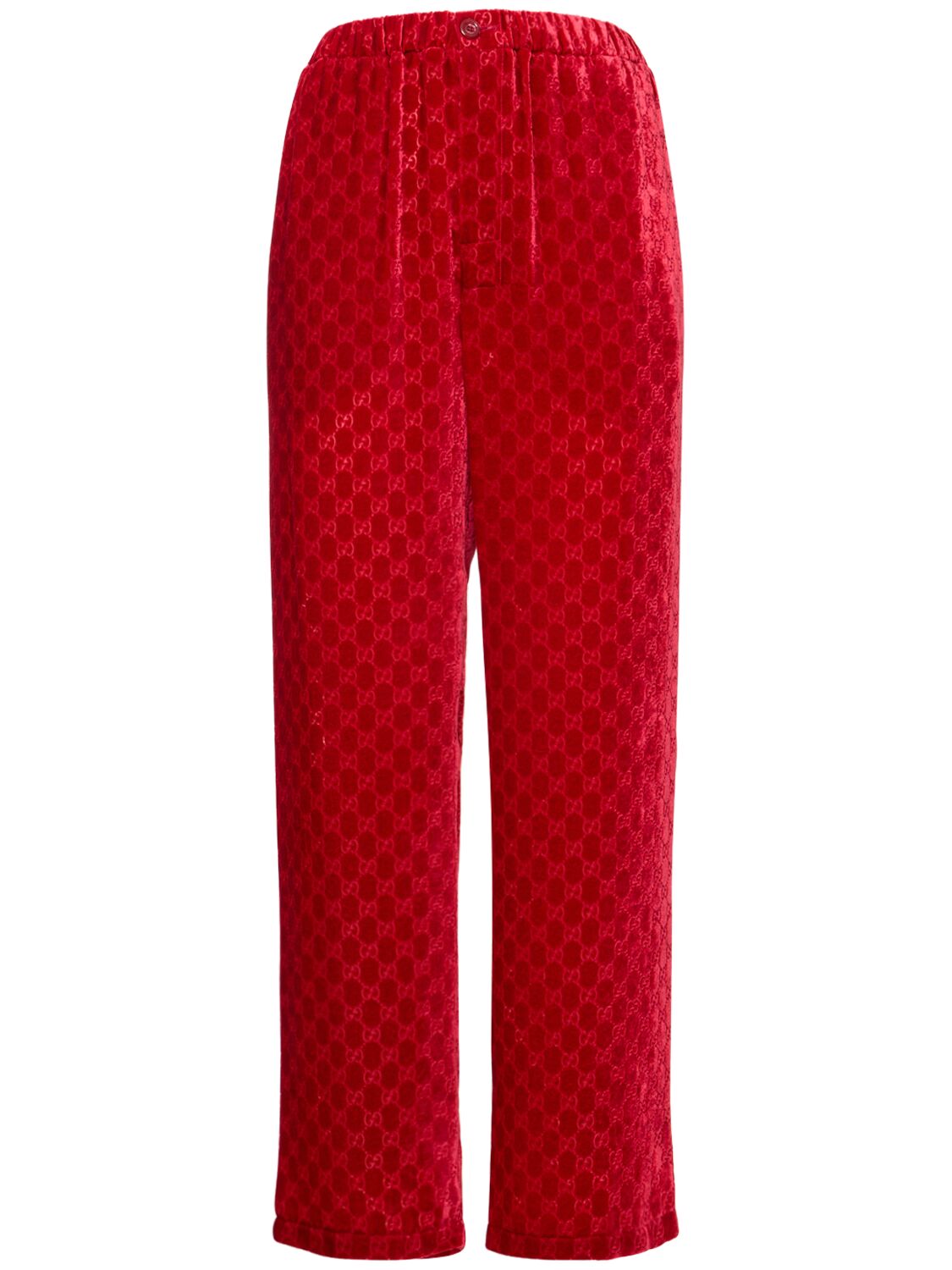 Shop Gucci Gg Devoré Velvet Pants In Classic Red