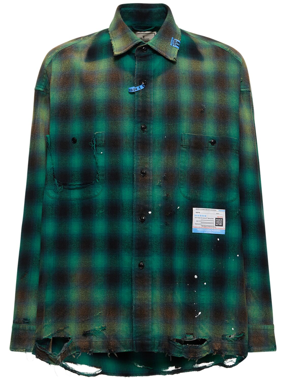 Miharayasuhiro Distressed Vintage Cotton Checked Shirt In Green
