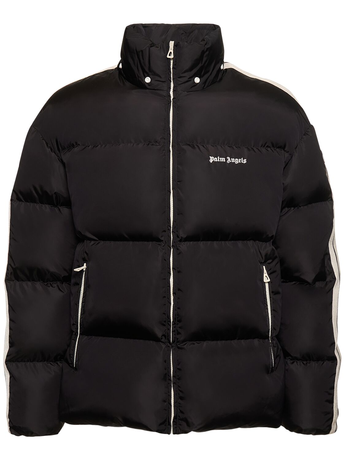 Palm Angels Hooded Track Down Jacket In Black_white