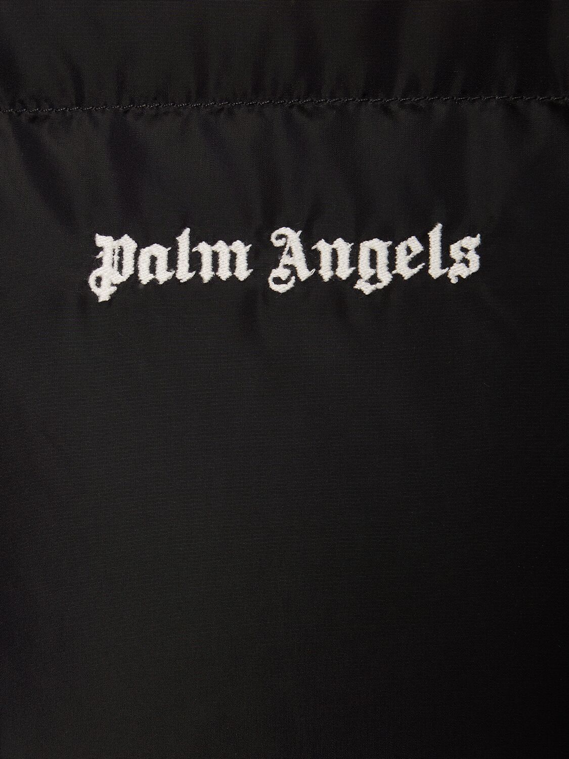 Shop Palm Angels Hooded Nylon Down Track Jacket In Black