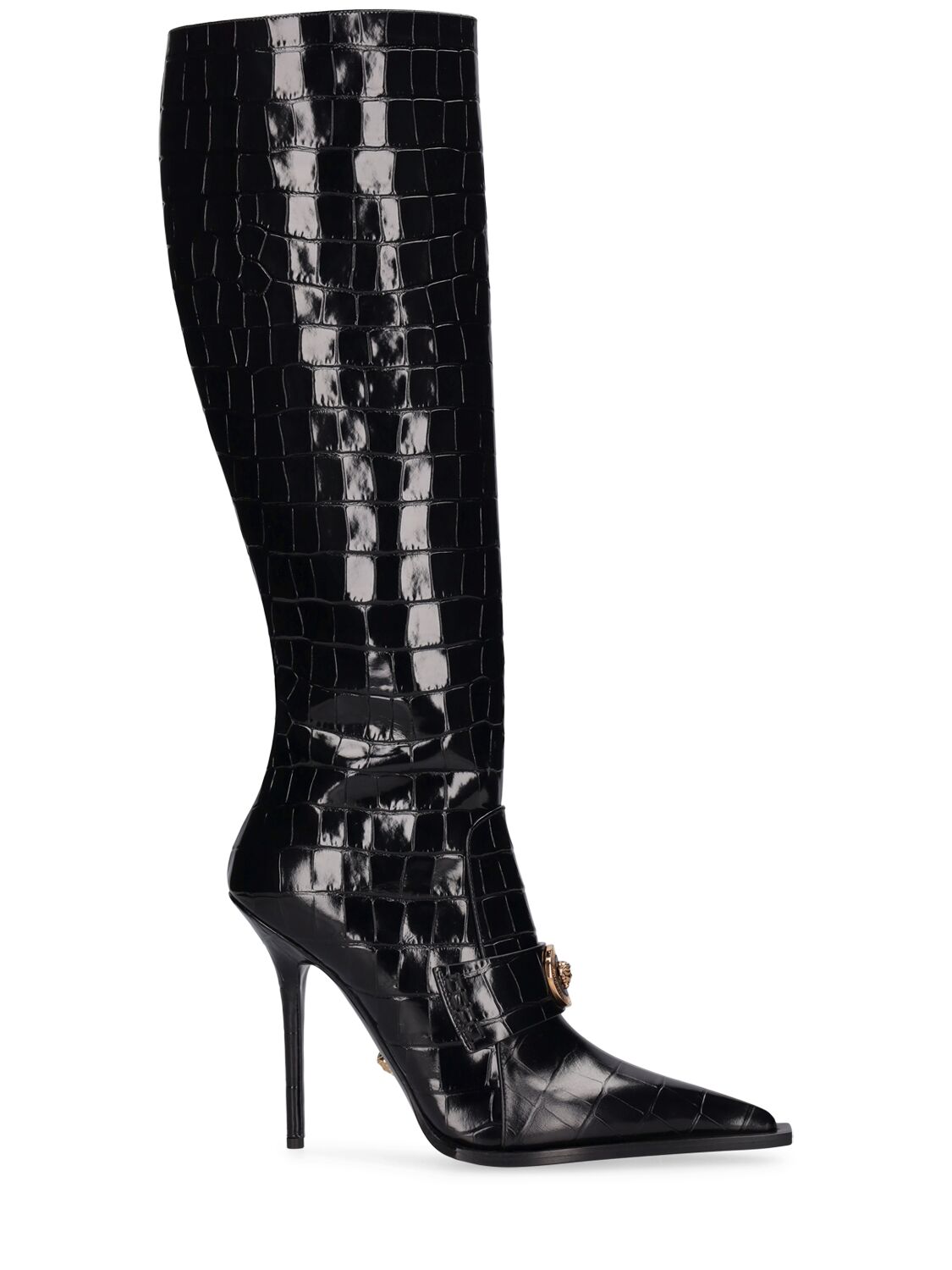 Shop Versace 110mm Croc Embossed Leather Boots In Black
