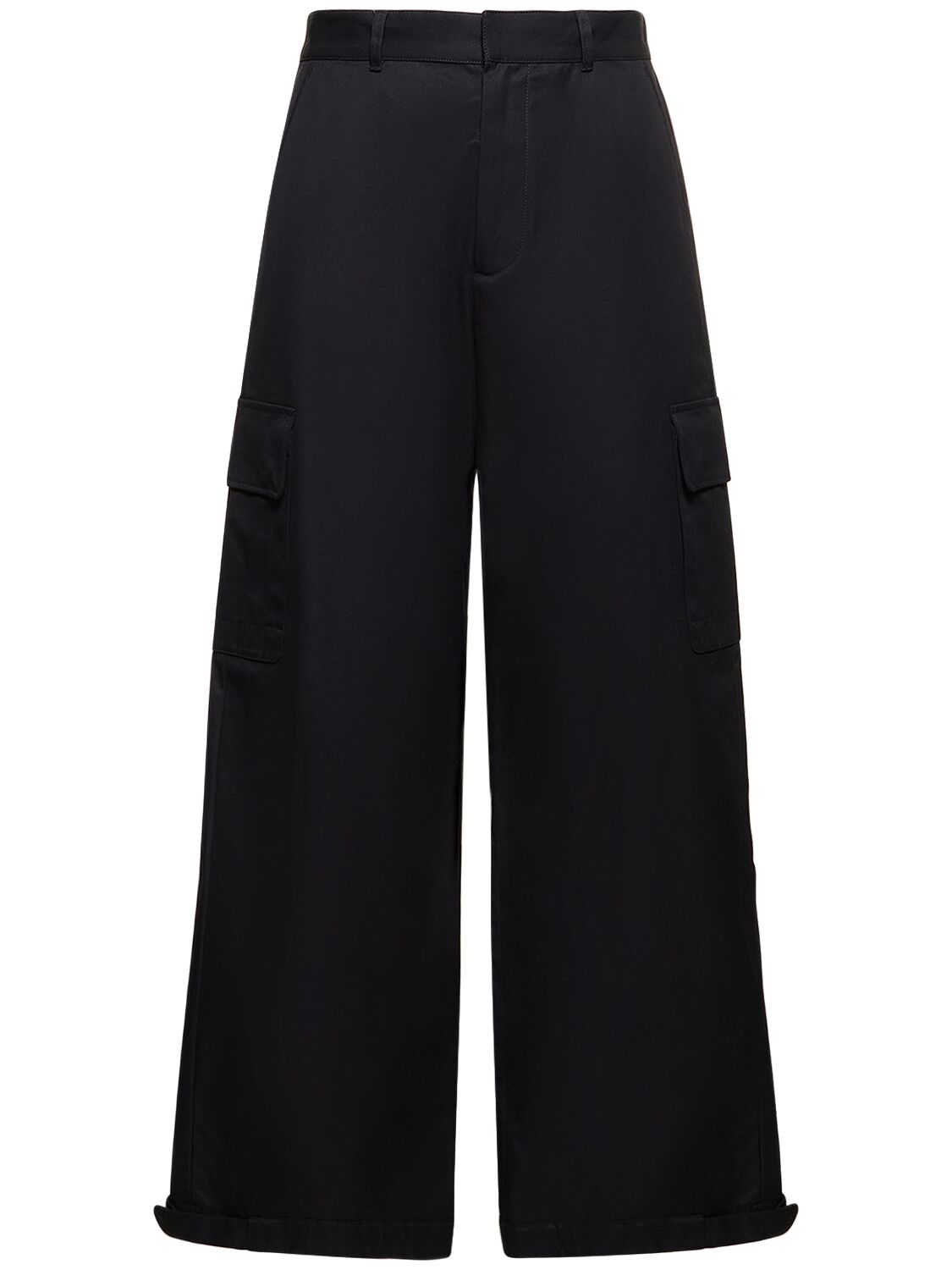Off-white Ow Embroidery Cotton Cargo Pants In Black