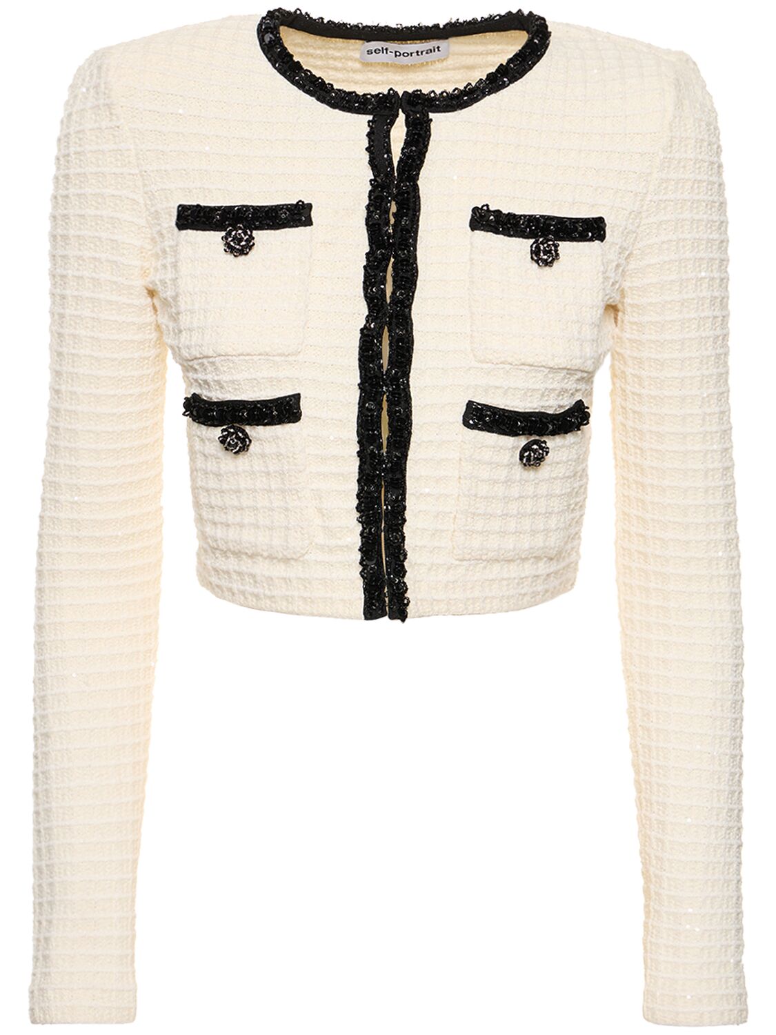 Shop Self-portrait Textured Knit Cardigan In White