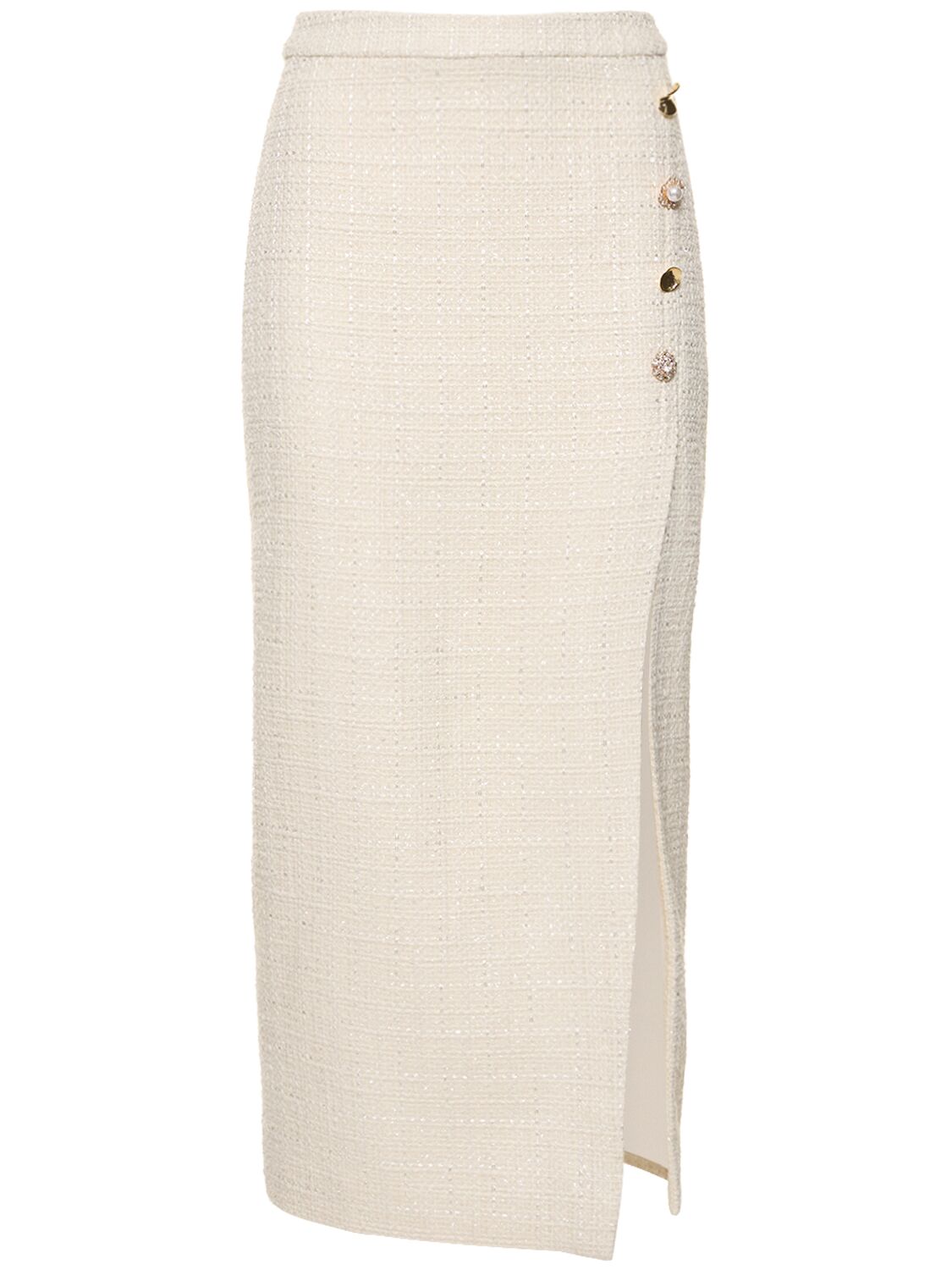 Self-portrait Bouclé Side-slit Midi Skirt In White