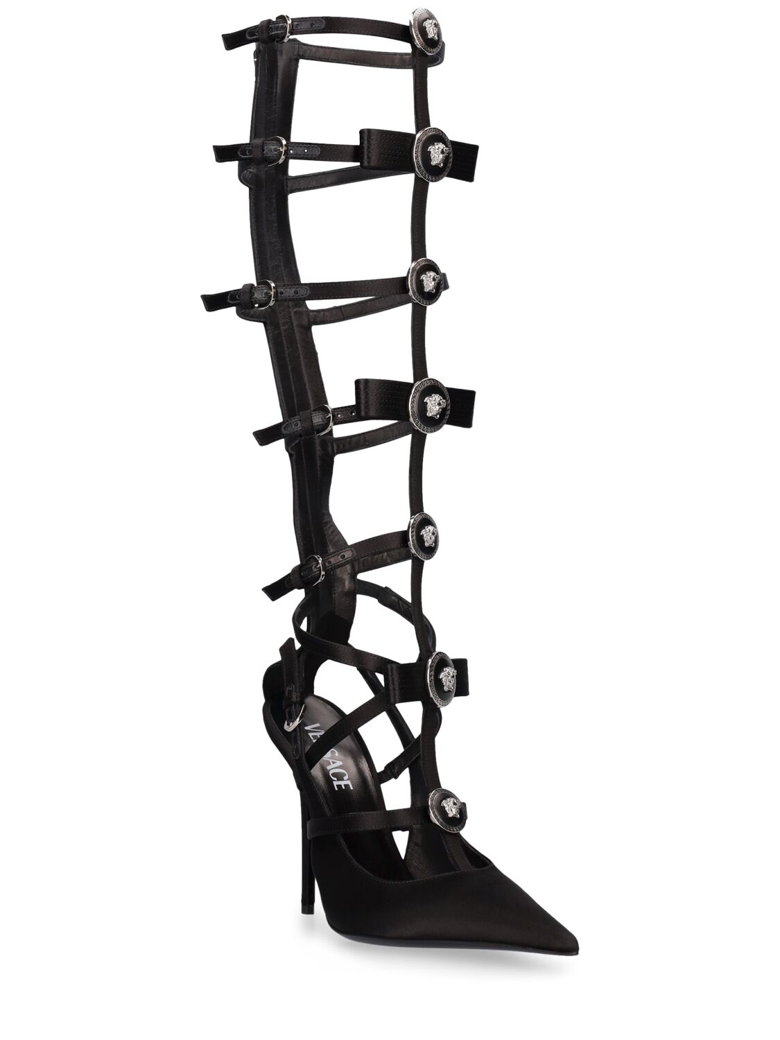 Shop Versace 110mm Satin Strappy Heels In Black