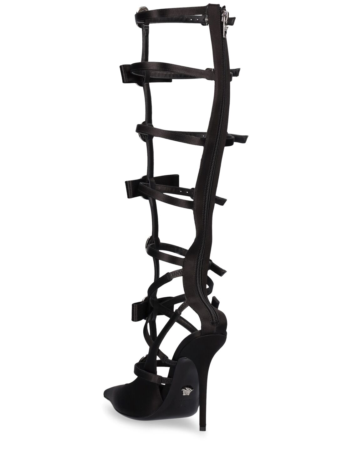 Shop Versace 110mm Satin Strappy Heels In Black