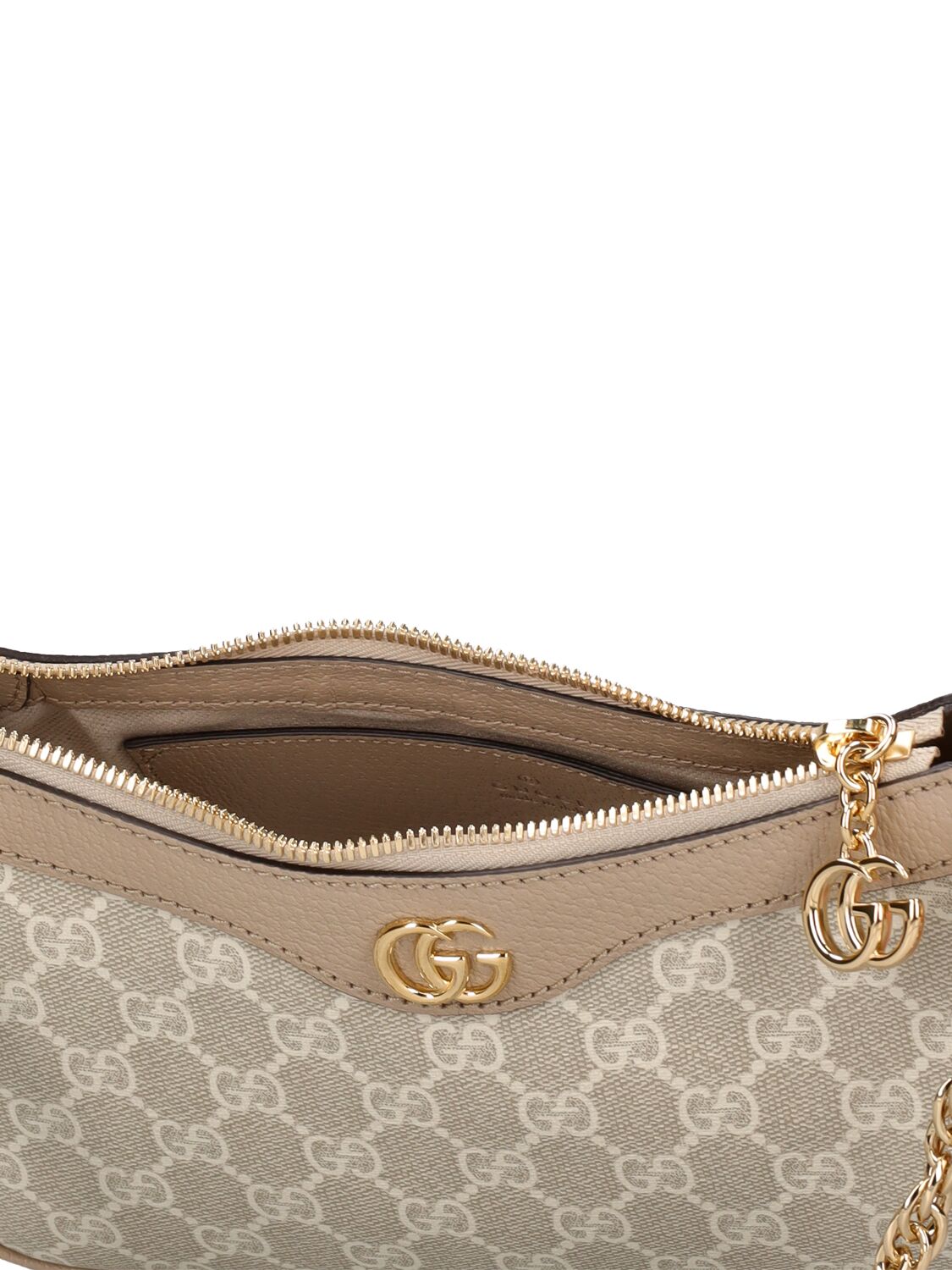 Shop Gucci Small Ophidia Gg Canvas Shoulder Bag In Beige