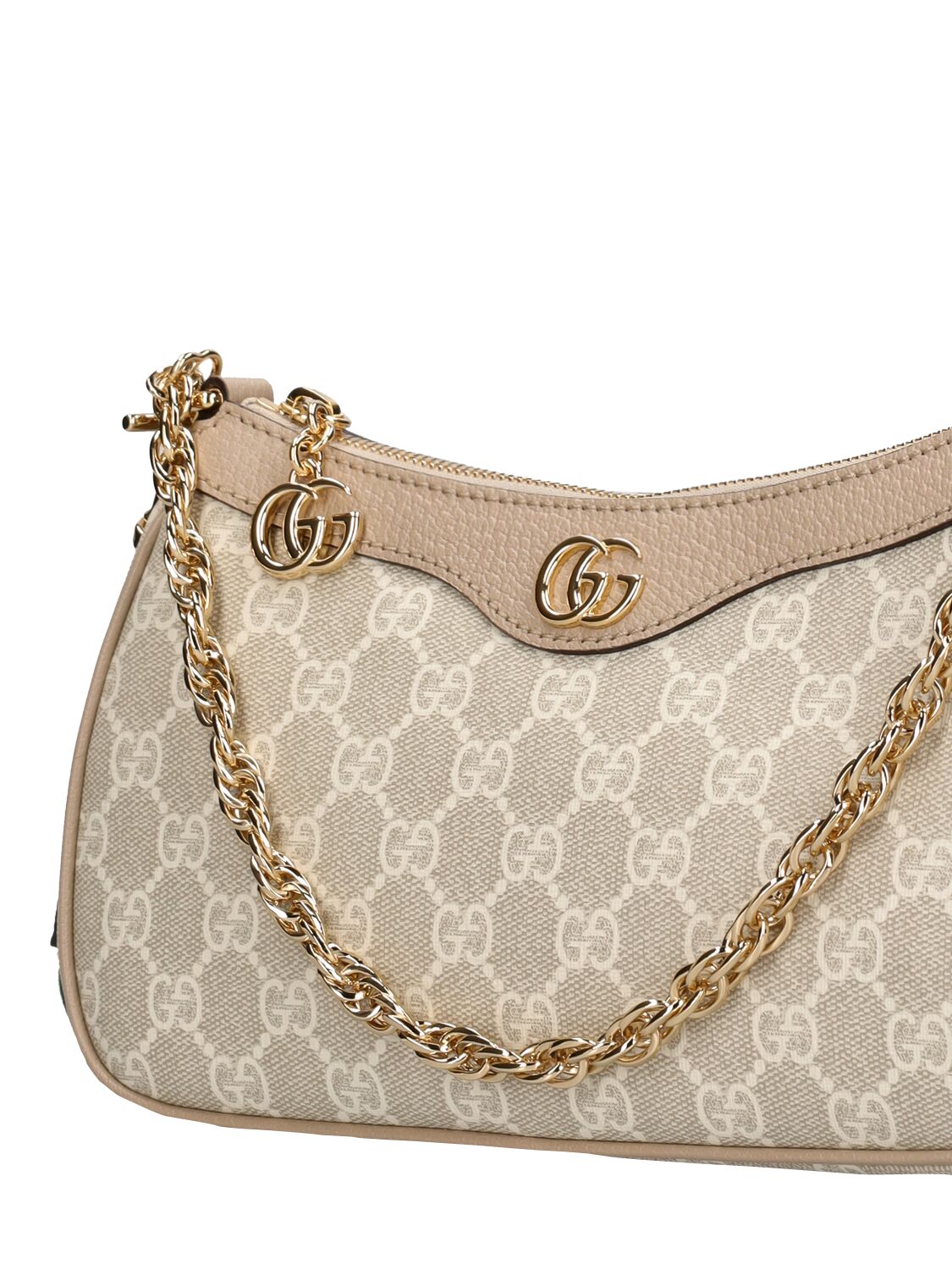 Shop Gucci Small Ophidia Gg Canvas Shoulder Bag In Beige