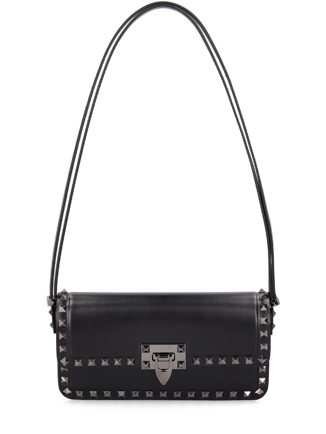 Valentino Garavani Rockstud Leather Shoulder Bag In Black