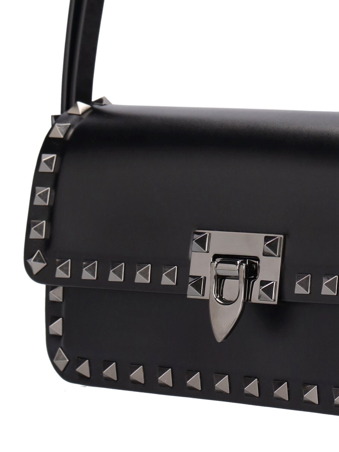Shop Valentino Rockstud Leather Shoulder Bag In Black