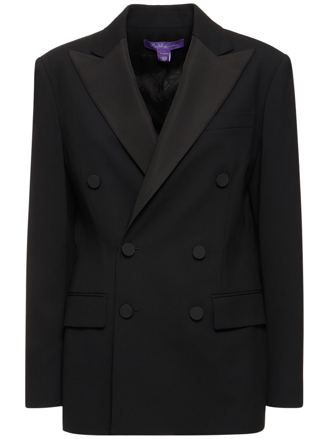 Ralph Lauren Shelden Wool Crepe Double Breast Jacket In Black