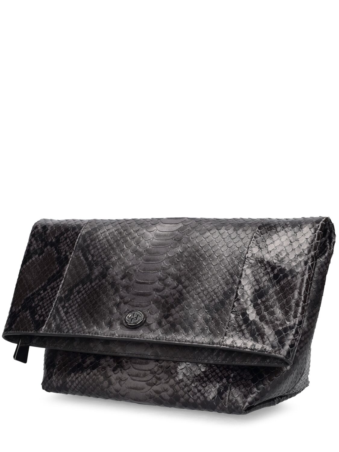 Shop Michael Kors Candice Printed Leather Soft Clutch In Phyton