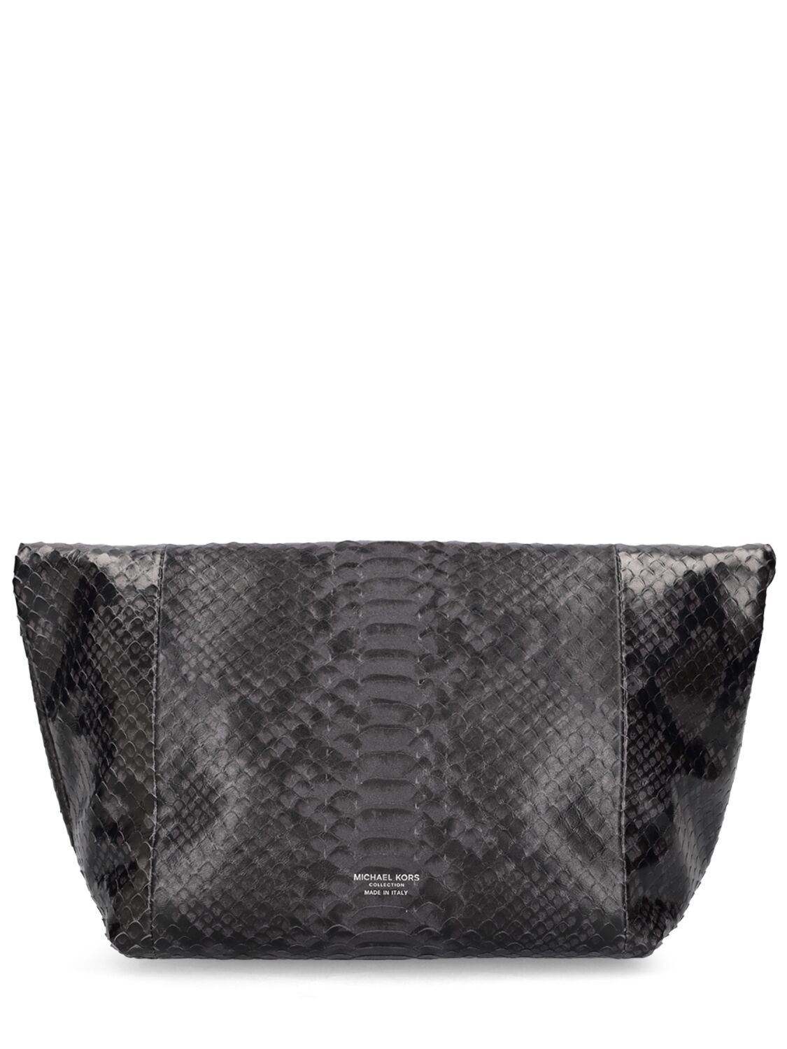 Shop Michael Kors Candice Printed Leather Soft Clutch In Phyton