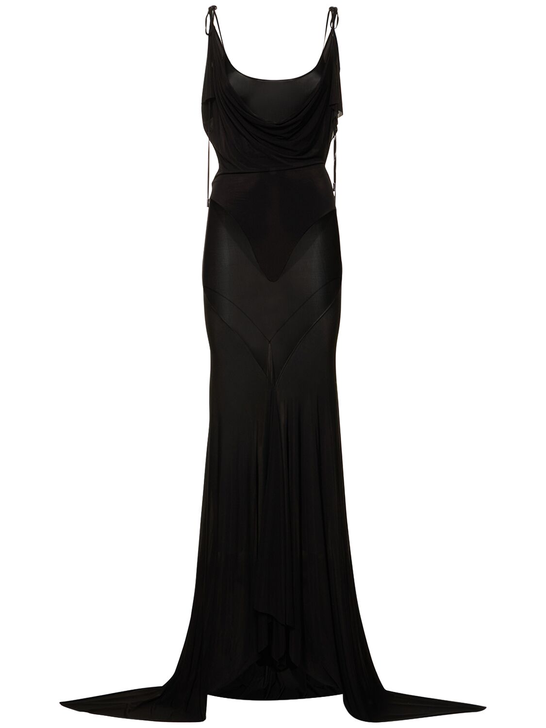 Attico Sheer Jersey Gown In Black