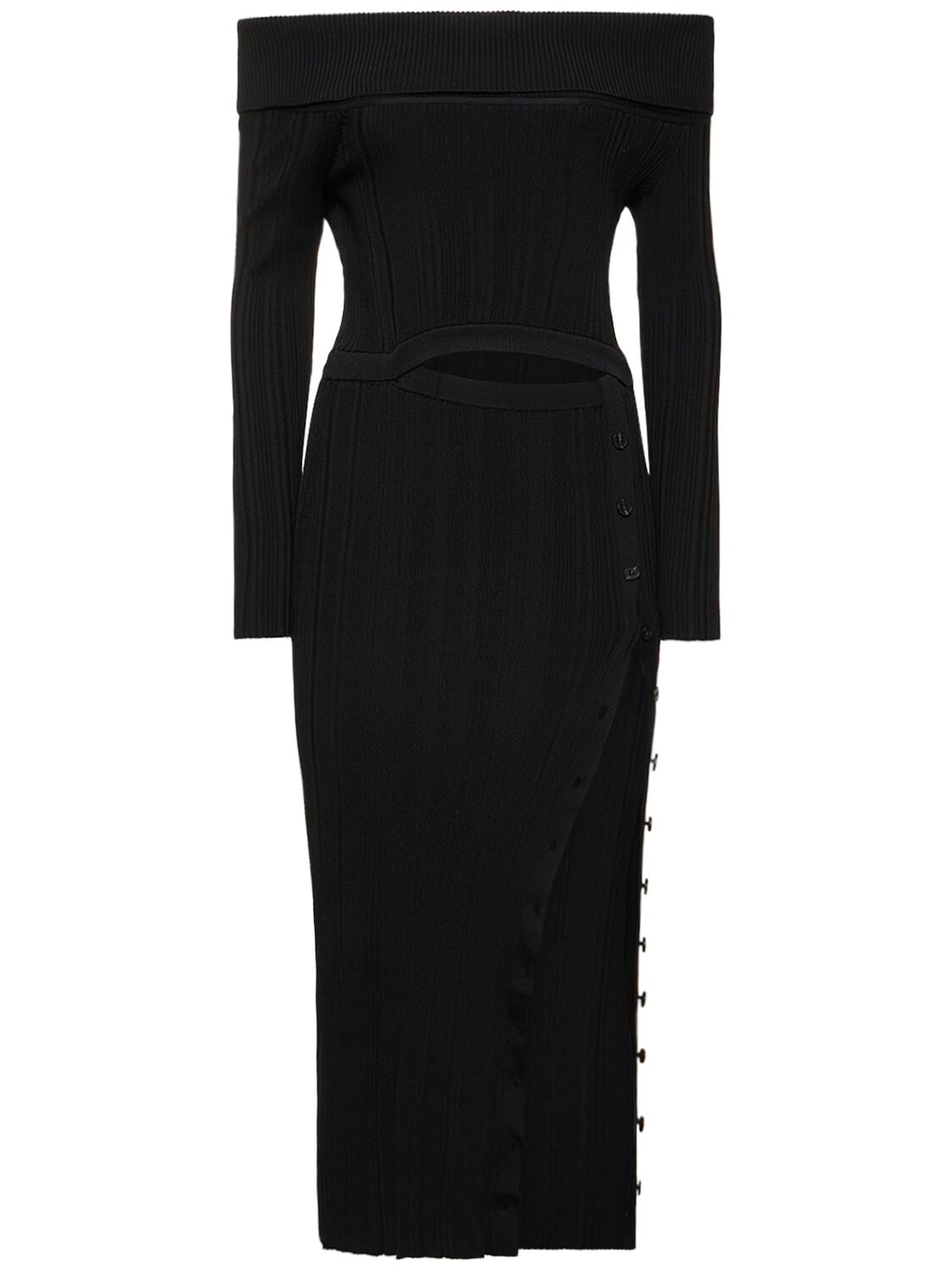 Self-portrait Off-shoulder Knit Midi Dress In Black