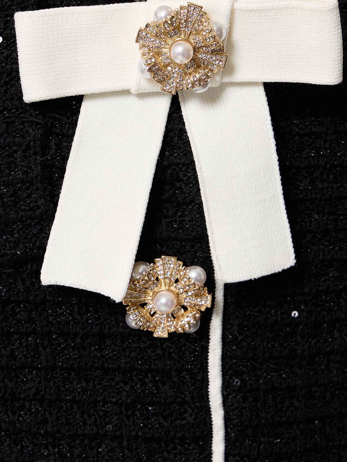 Shop Self-portrait Knit Mini Dress W/bow In Black
