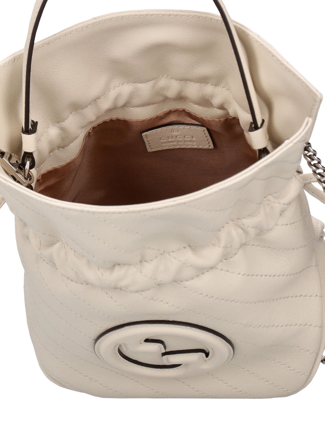 Shop Gucci Mini Blondie Leather Bucket Bag In Mystic White