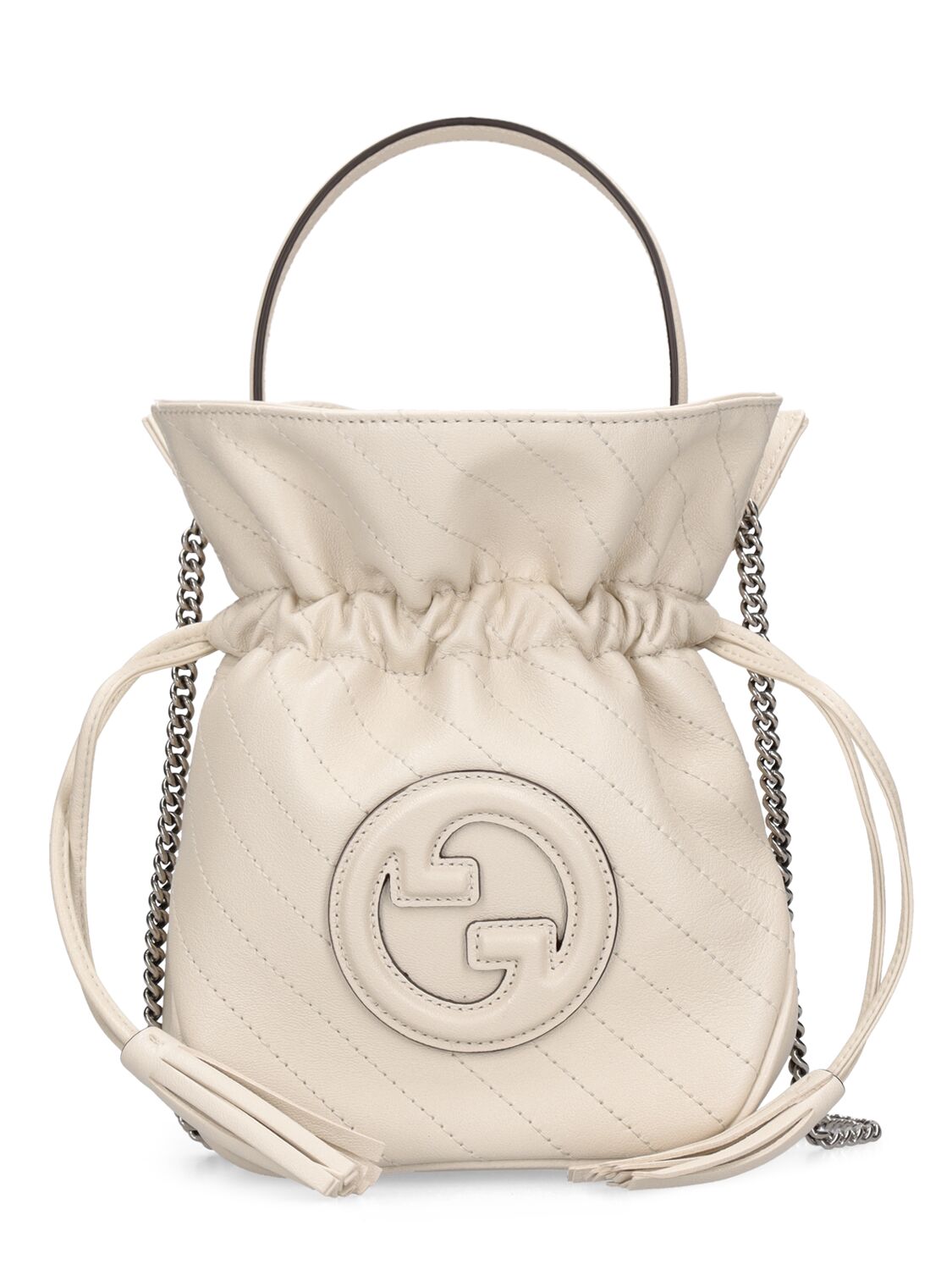 Gucci Mini Blondie Leather Bucket Bag In Mystic White