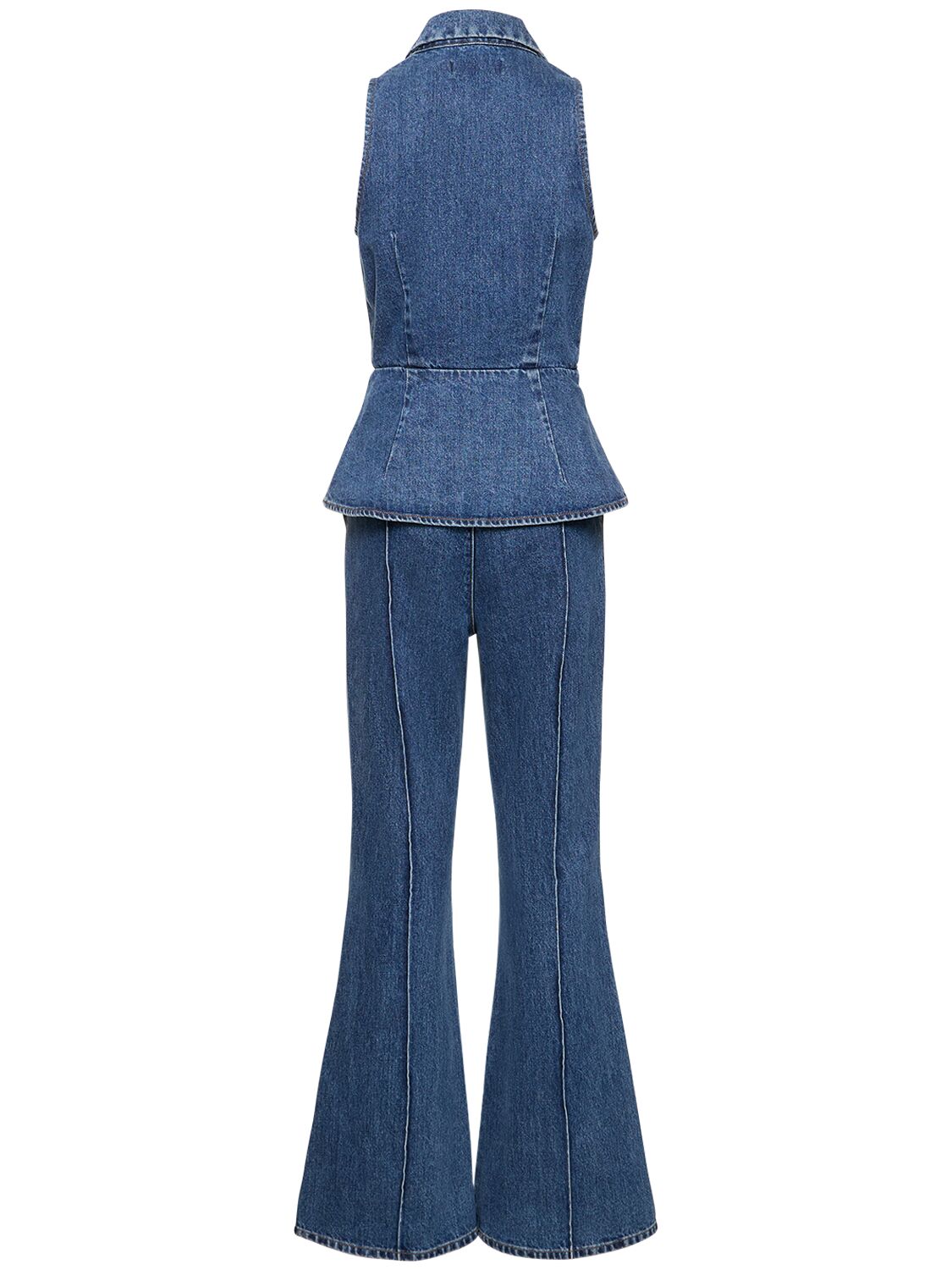 Shop Self-portrait Cotton Denim Jumpsuit In Blue