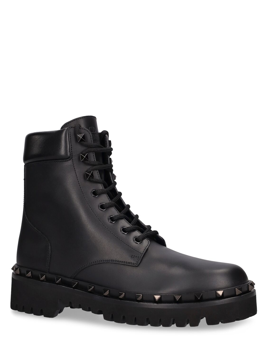 Shop Valentino 50mm Rockstud Leather Combat Boots In Black