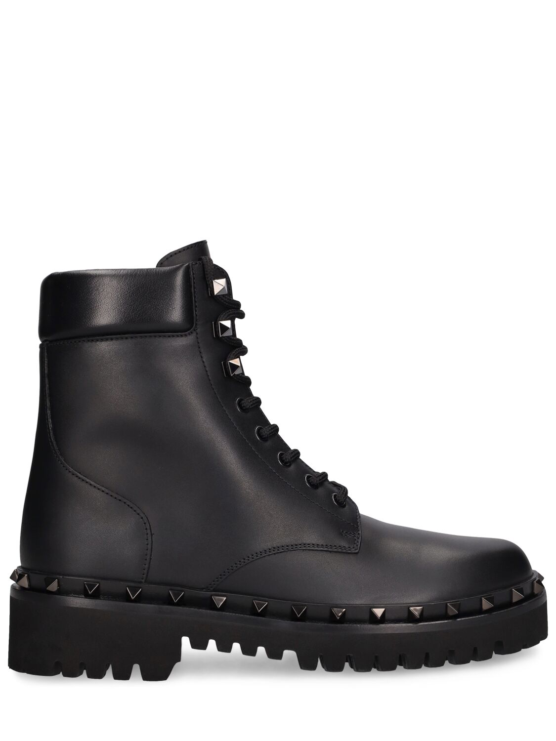 Valentino Garavani 50mm Rockstud Leather Combat Boots In Black