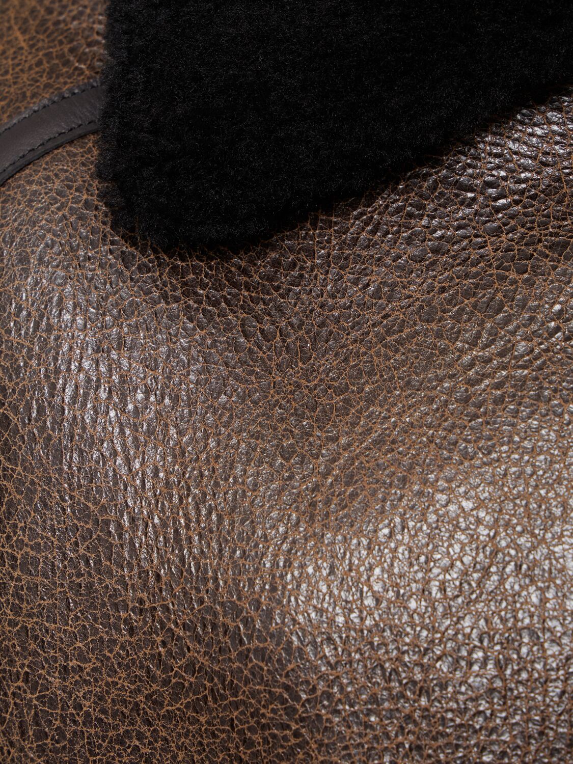 Shop Acne Studios Leather Shearling Jacket In Dark Brown