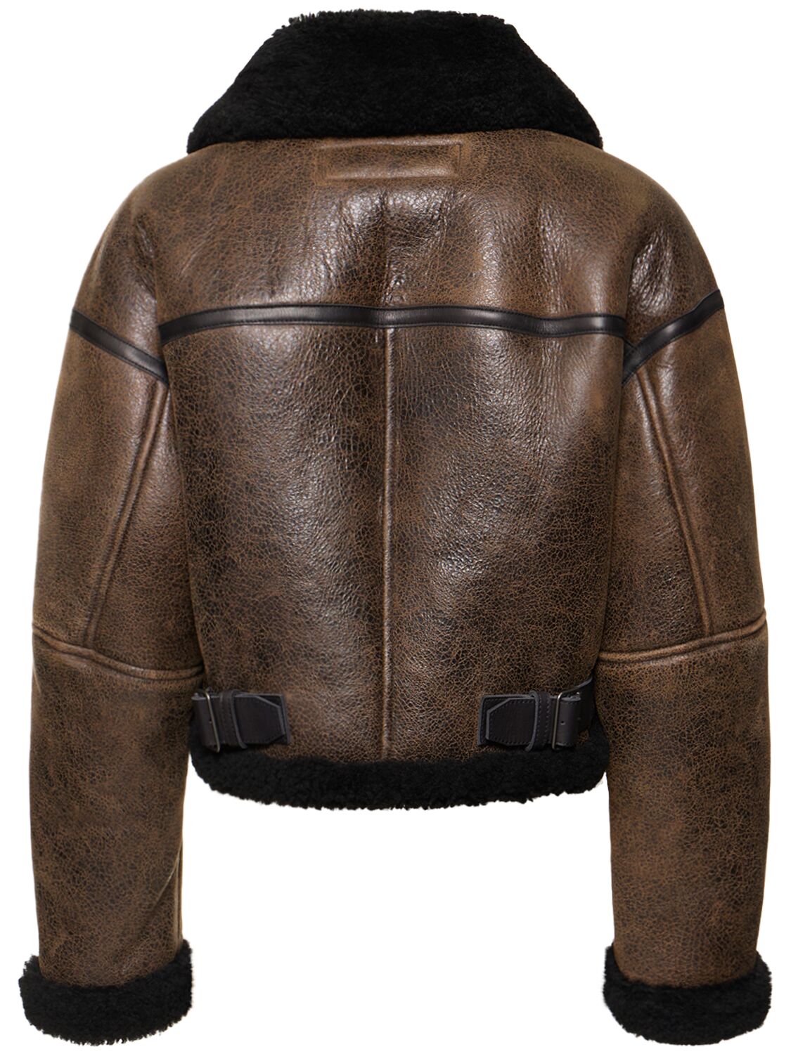 Shop Acne Studios Leather Shearling Jacket In Dark Brown