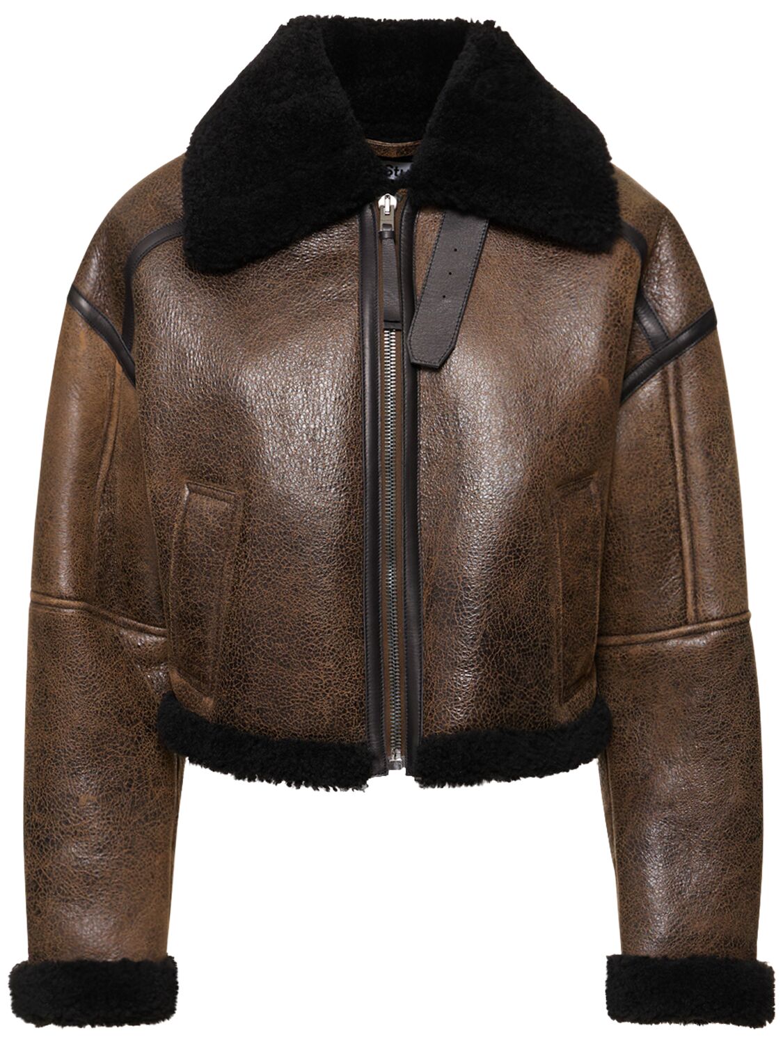 Acne Studios Leather Shearling Jacket In Brown