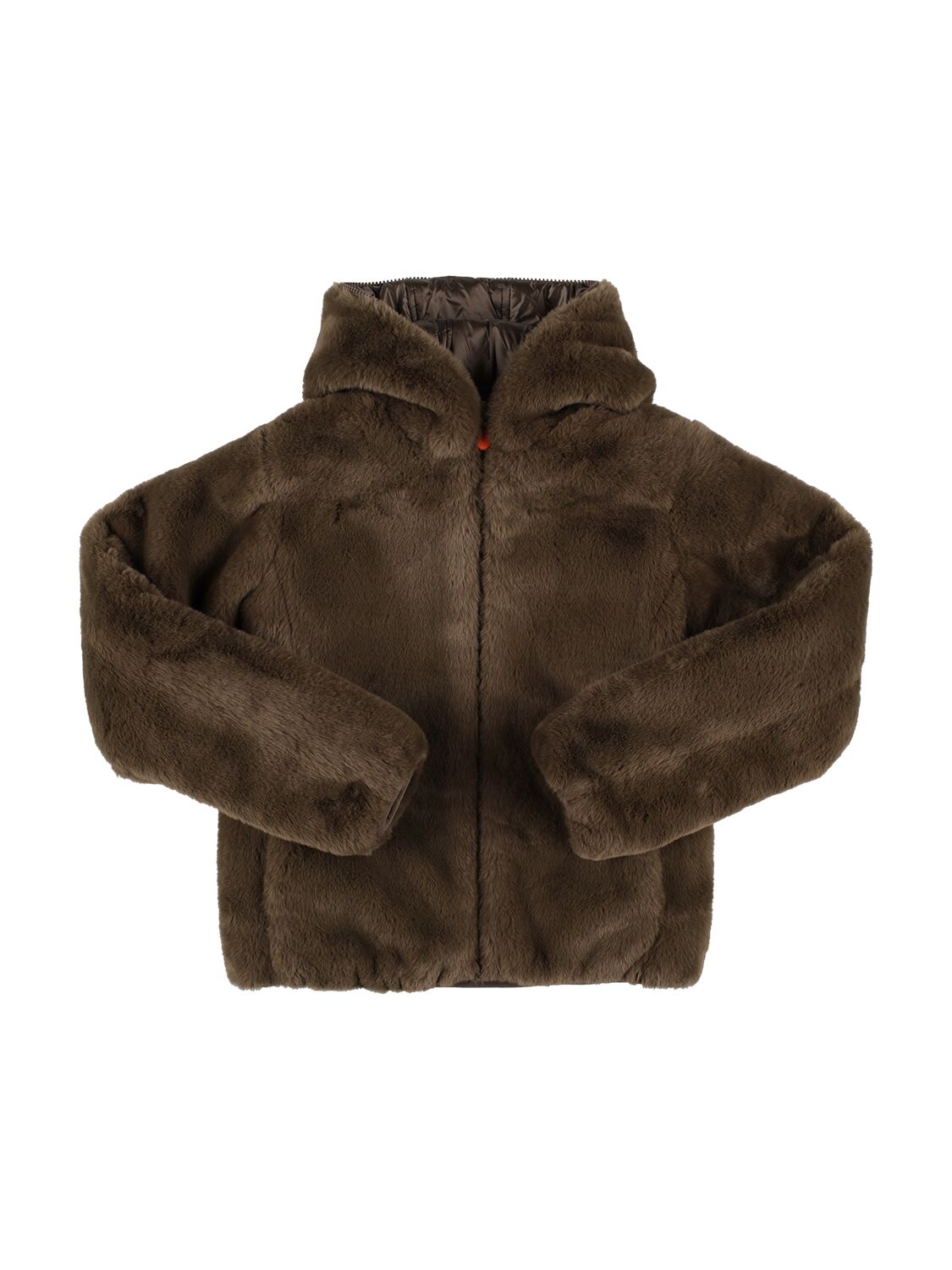 Save The Duck Kids' Reversible Faux Fur & Recycled Jacket In Military Green