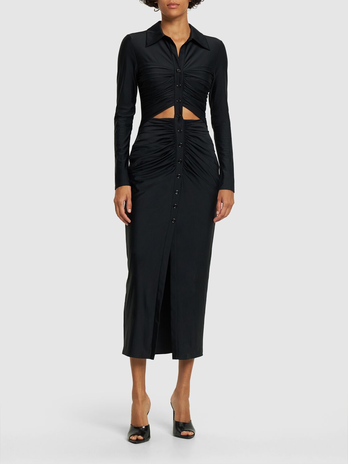 Shop Self-portrait Cutout Jersey Midi Dress In Black