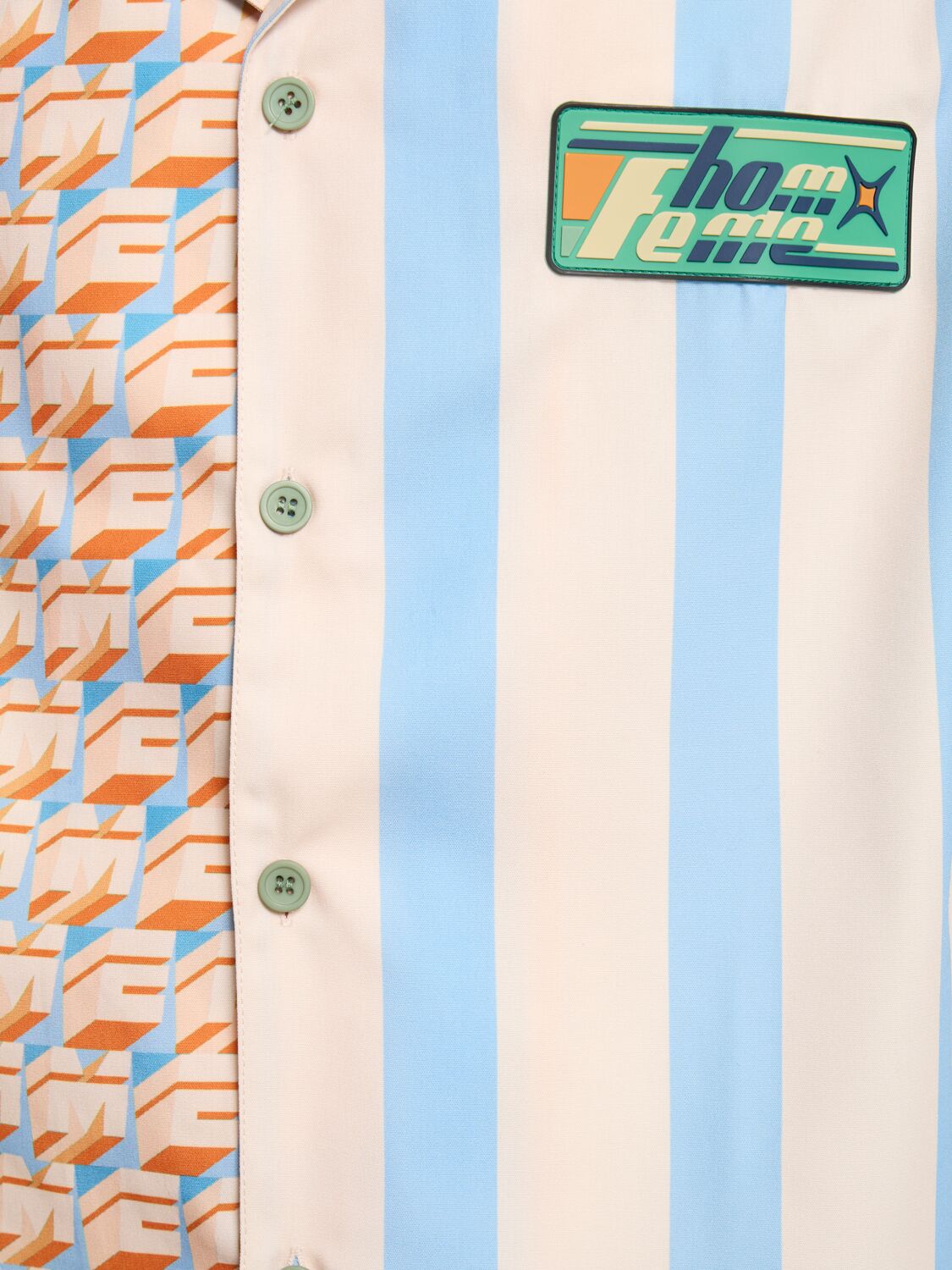 Shop Homme + Femme La Hologram & Stripe Printed Poly Shirt In Orange,blue