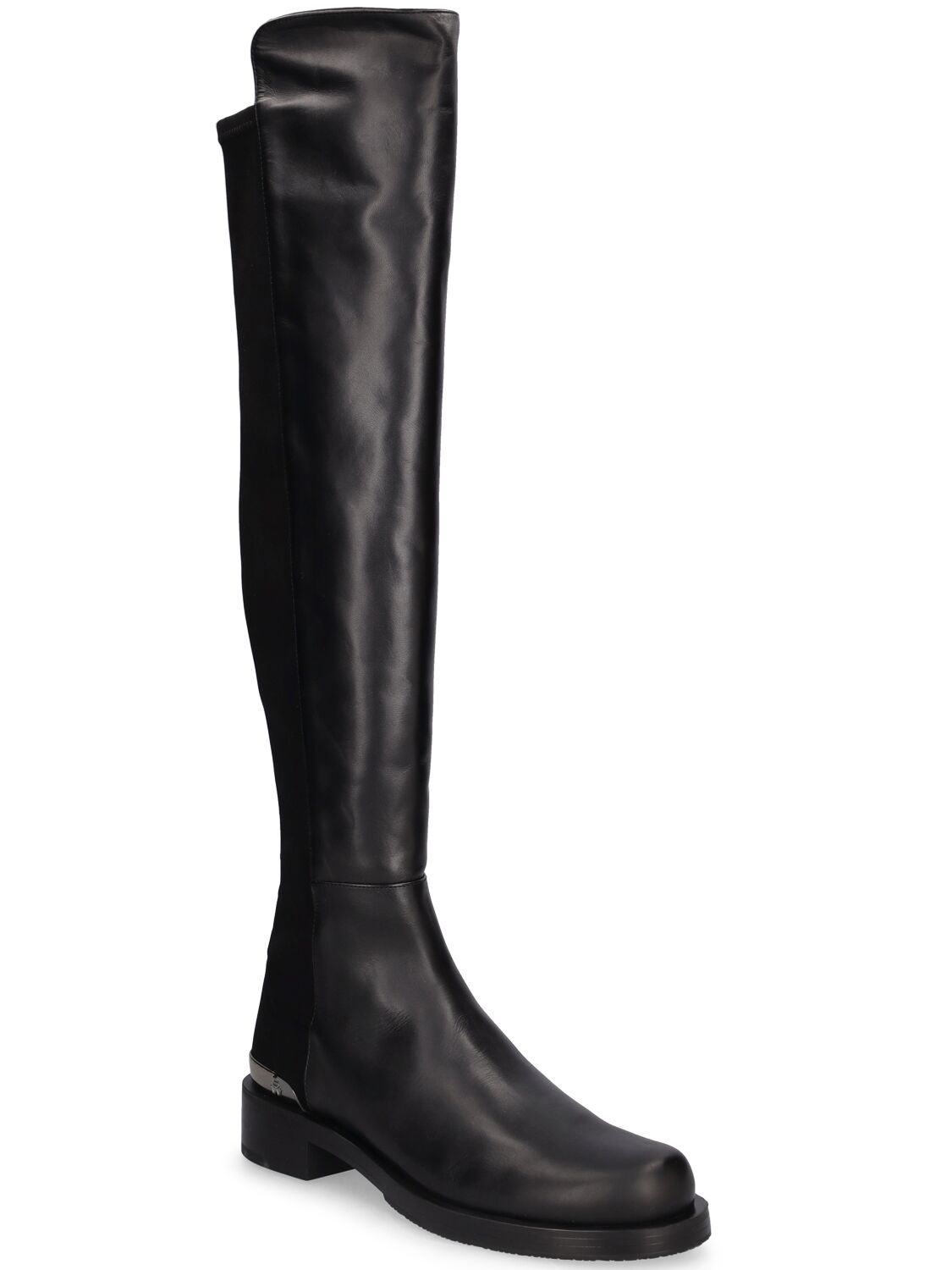 Shop Stuart Weitzman 40mm 5050 Bold Logo Leather Boots In Black