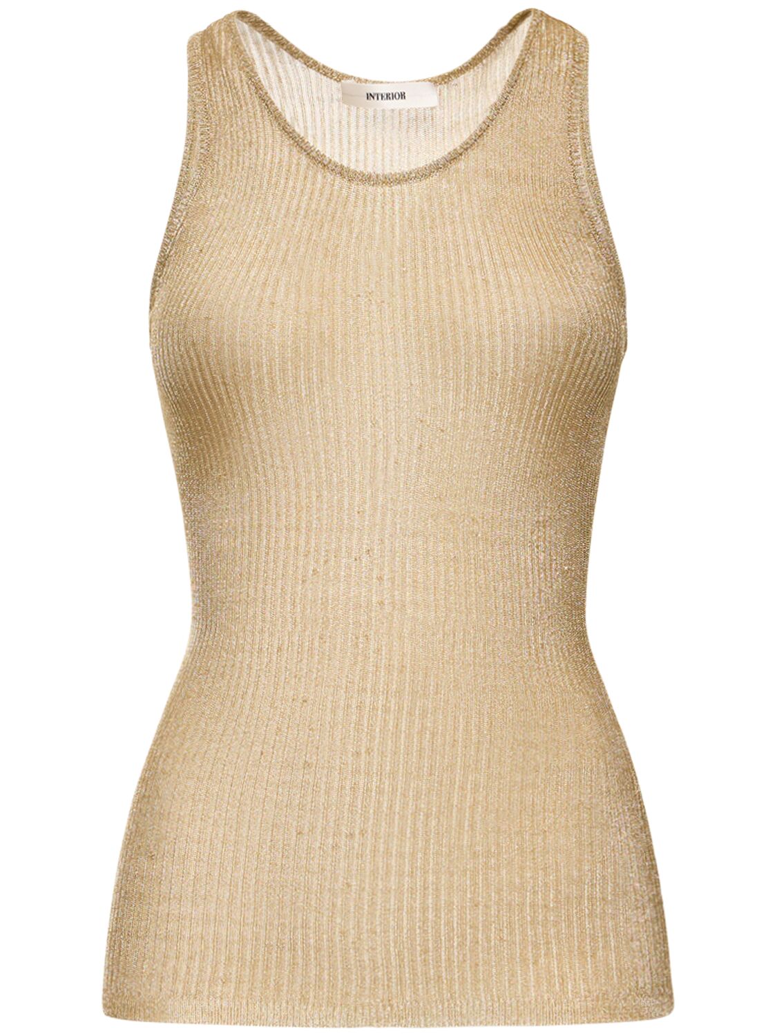 Interior The Cage Metallic Ribbed-knit Tank In Soft Gold