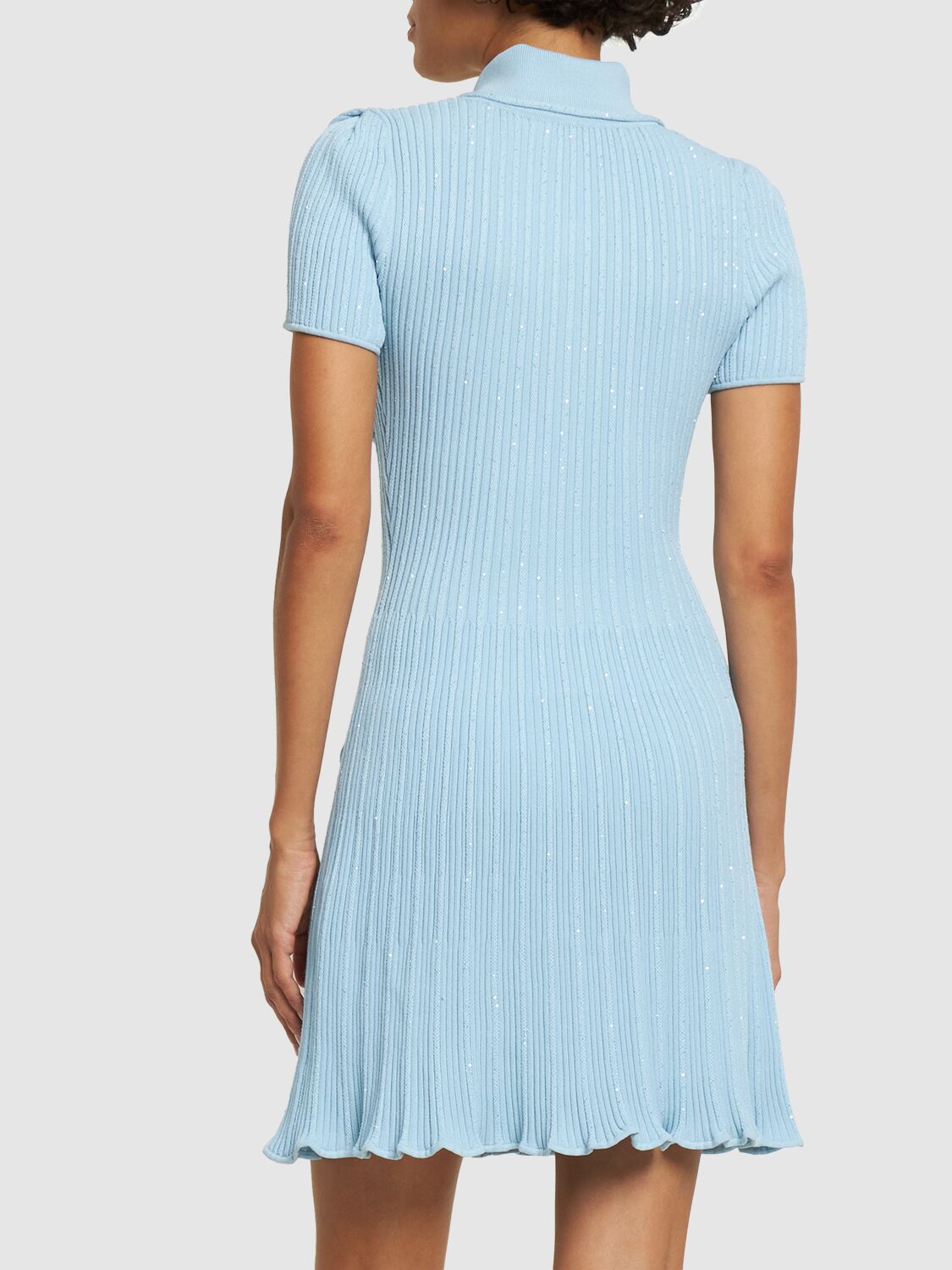 Shop Self-portrait Sequined Viscose Blend Knit Mini Dress In Blue
