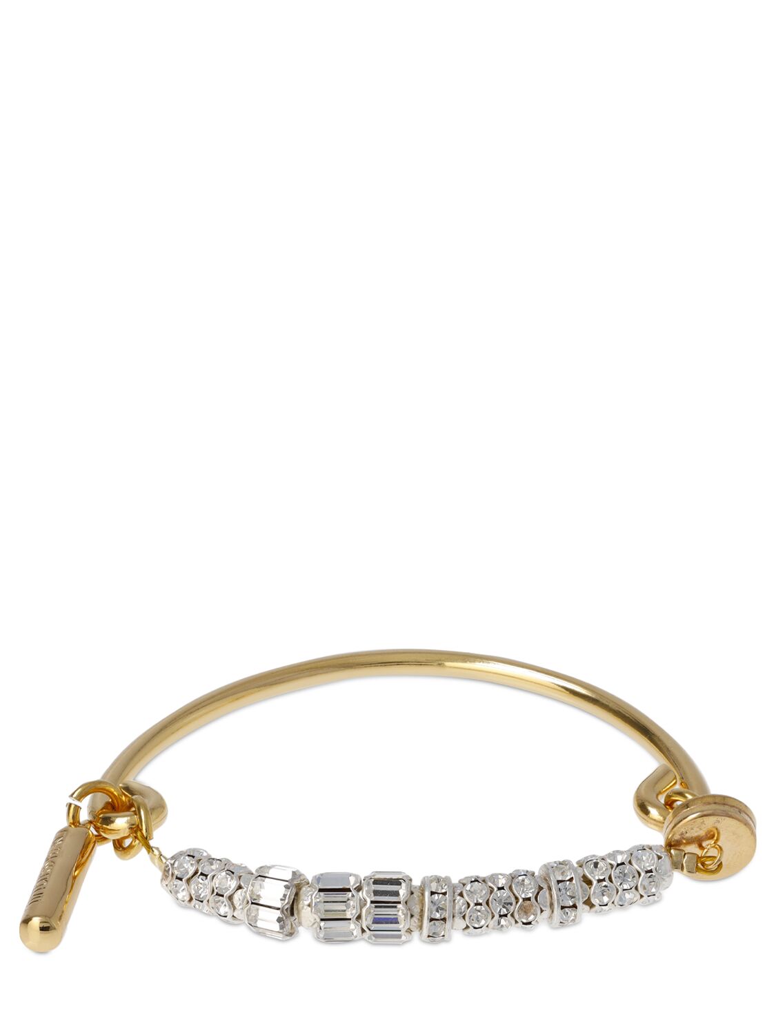 Timeless Pearly Crystal Bangle Bracelet In Gold,crystal