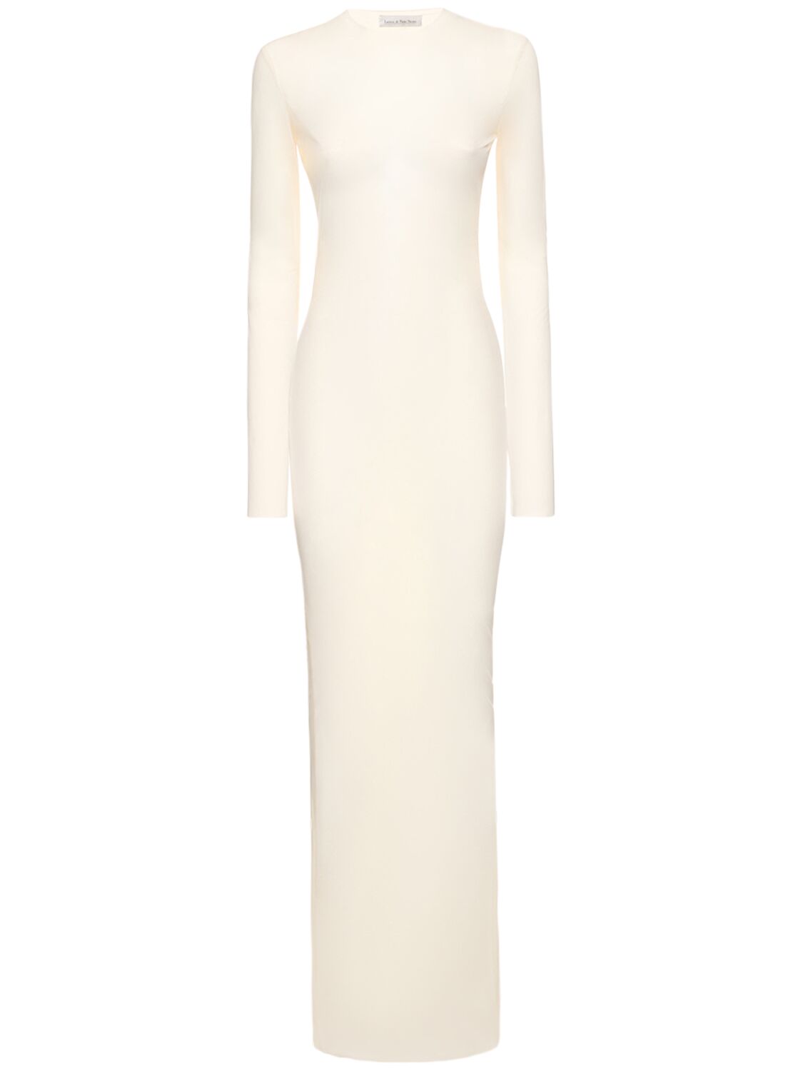 Ludovic De Saint Sernin Crystal Logo Long Sleeve Mesh Midi Dress In White