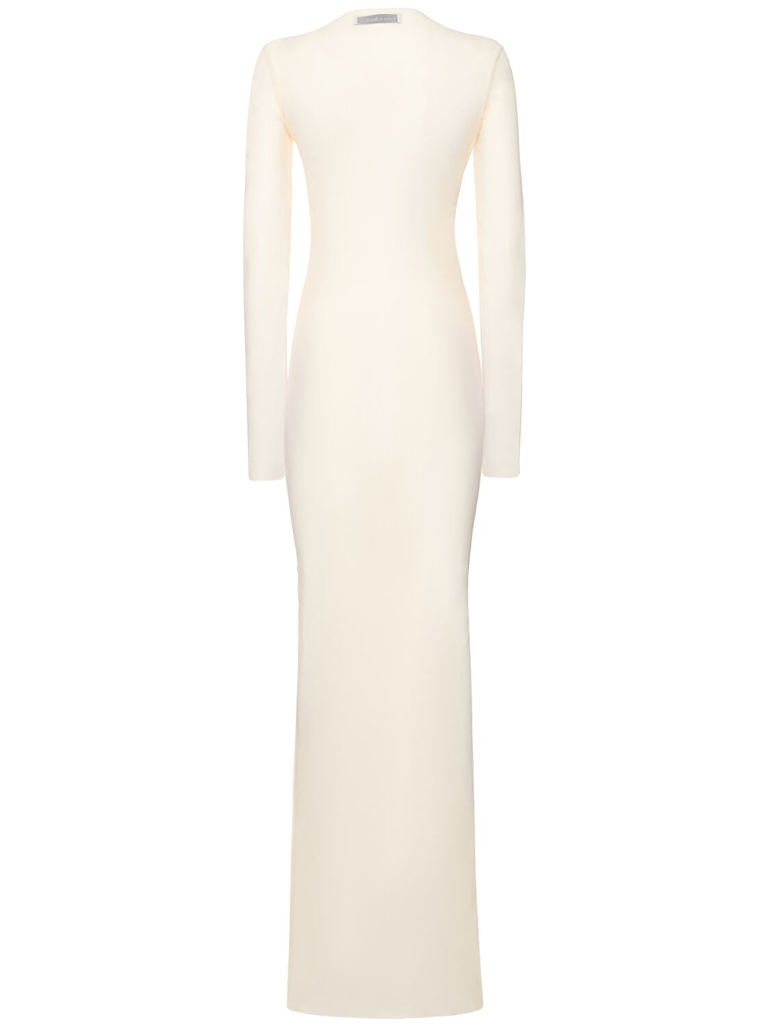 Shop Ludovic De Saint Sernin Crystal Logo Long Sleeve Mesh Midi Dress In White