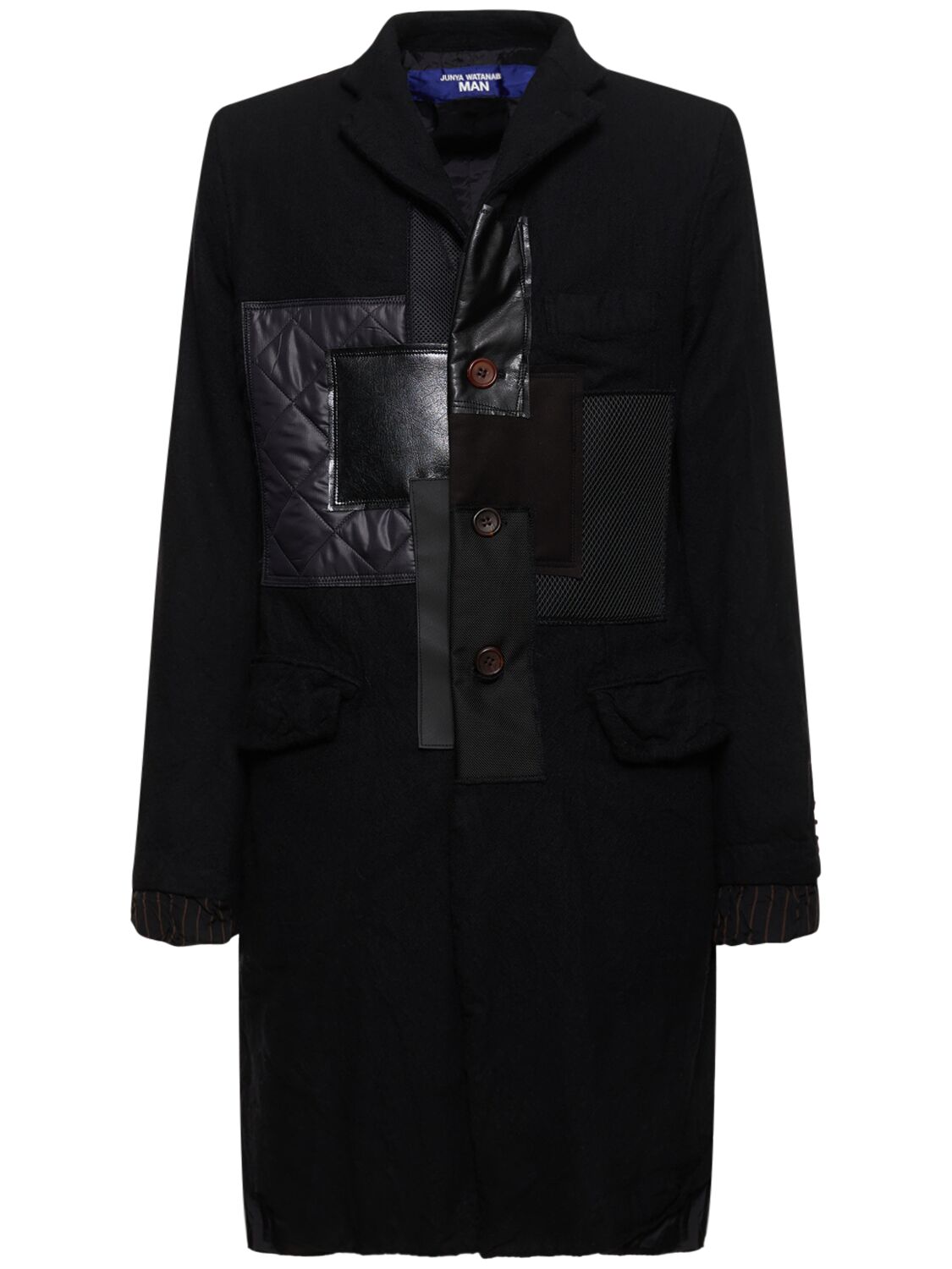 Junya Watanabe Patchwork Wool Single-breasted Coat In Black