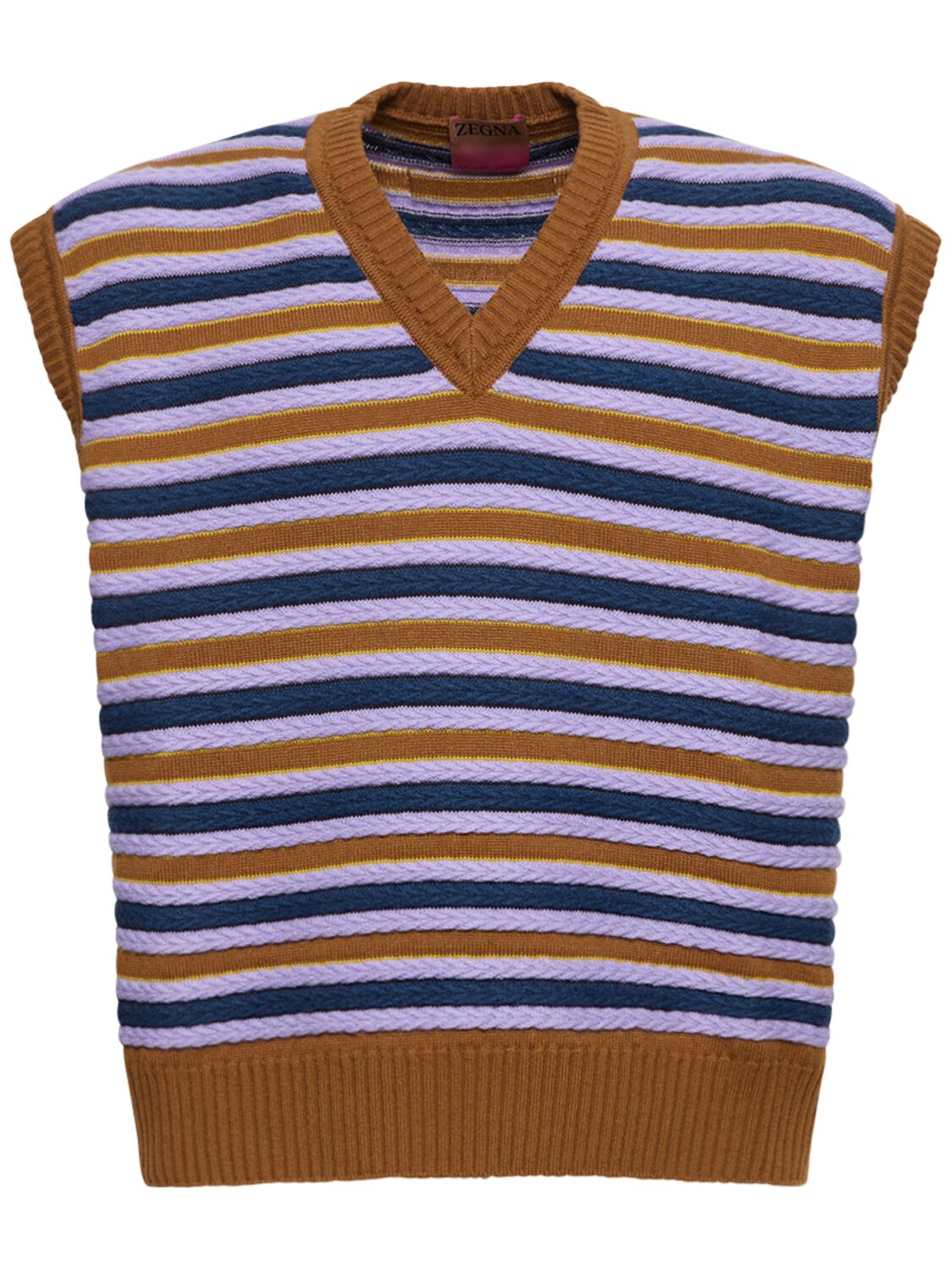 Striped Cashmere & Wool V Neck Vest