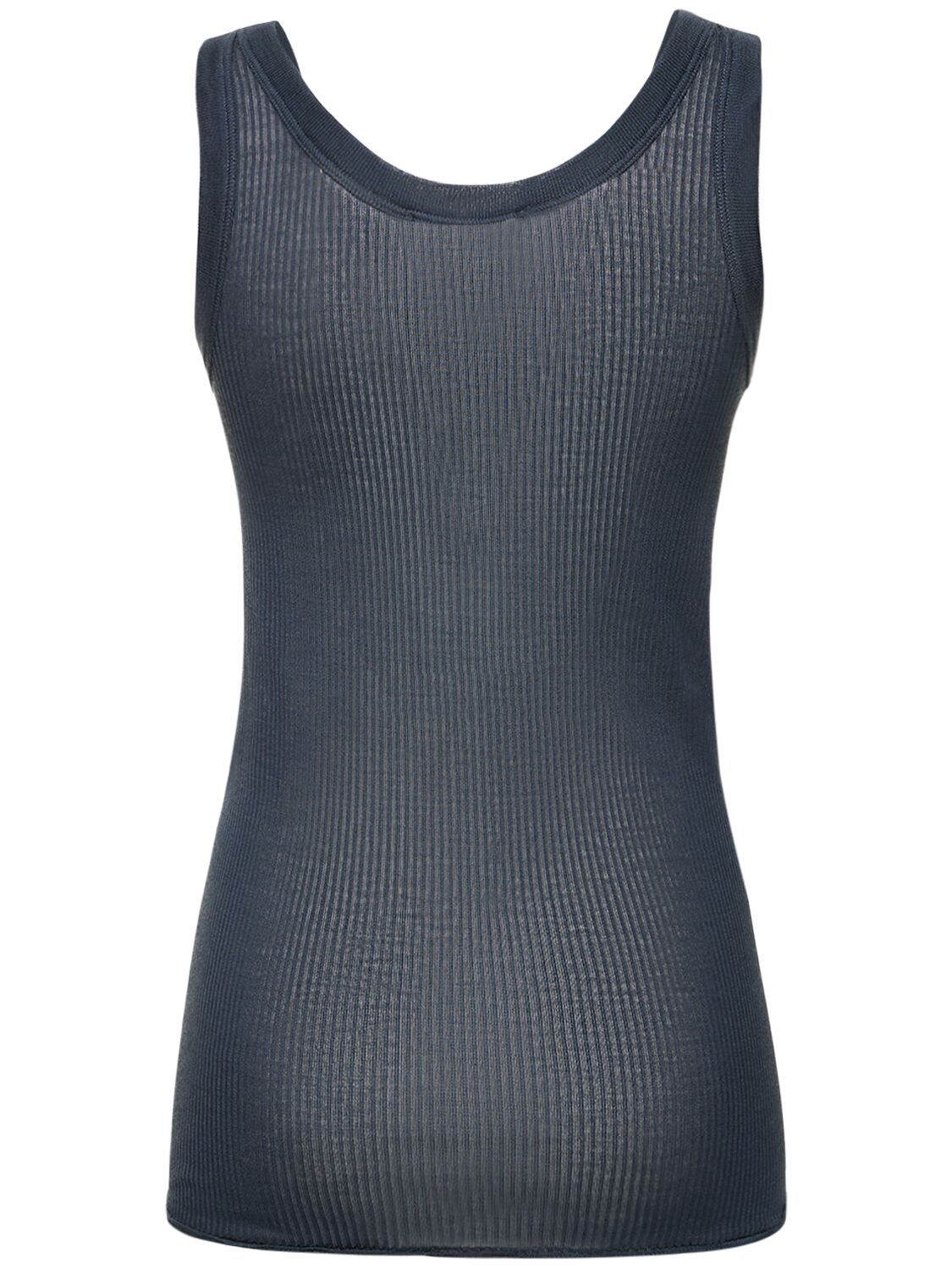 Shop Lemaire Seamless Ribbed Silk Tank Top In Blue