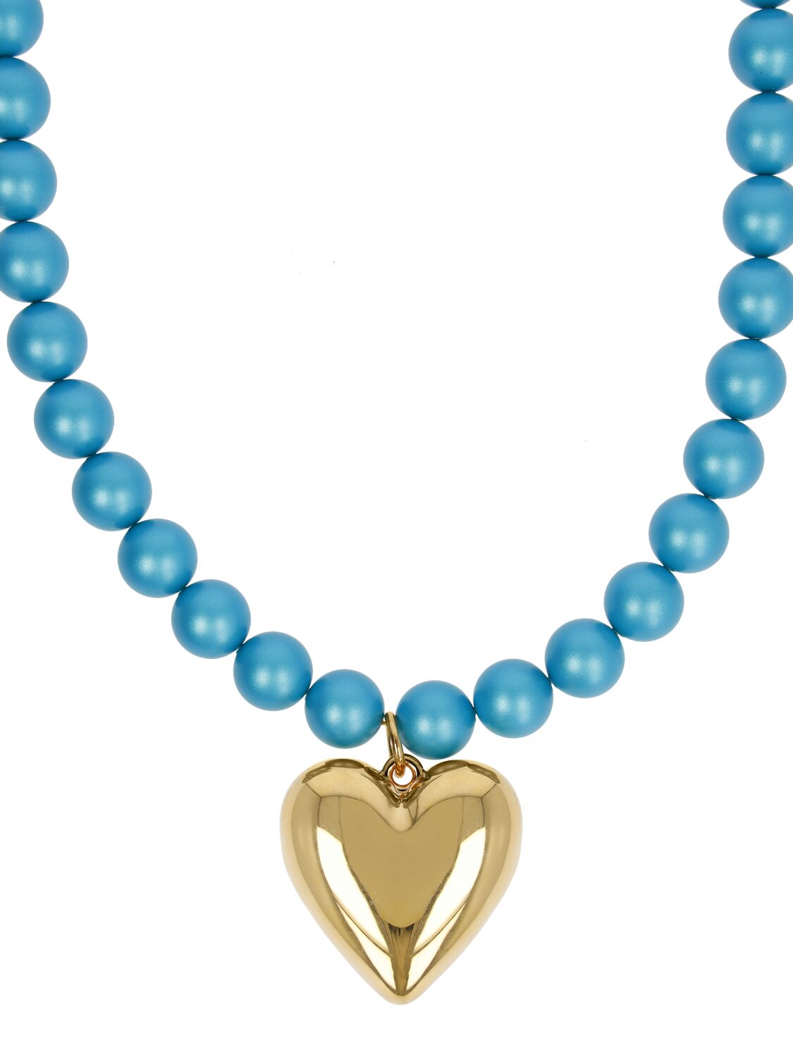 Shop Timeless Pearly Heart Charm Beaded Collar Necklace In Blue,gold