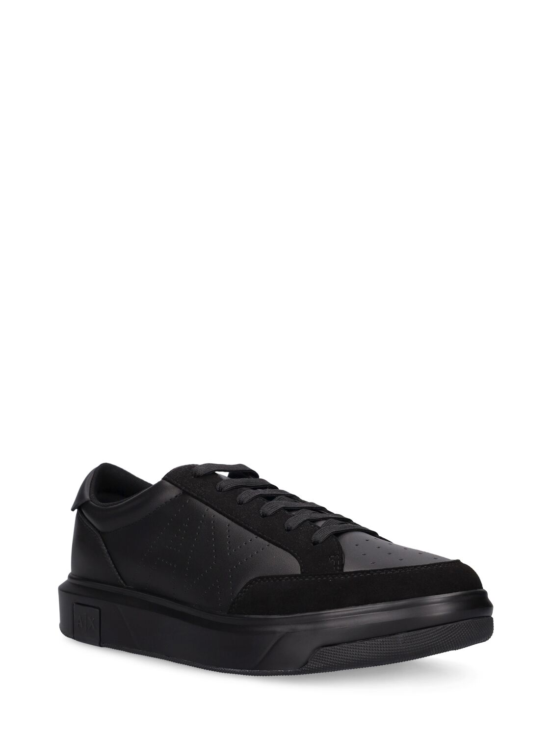 Shop Armani Exchange Leather Low Top Sneakers In Black