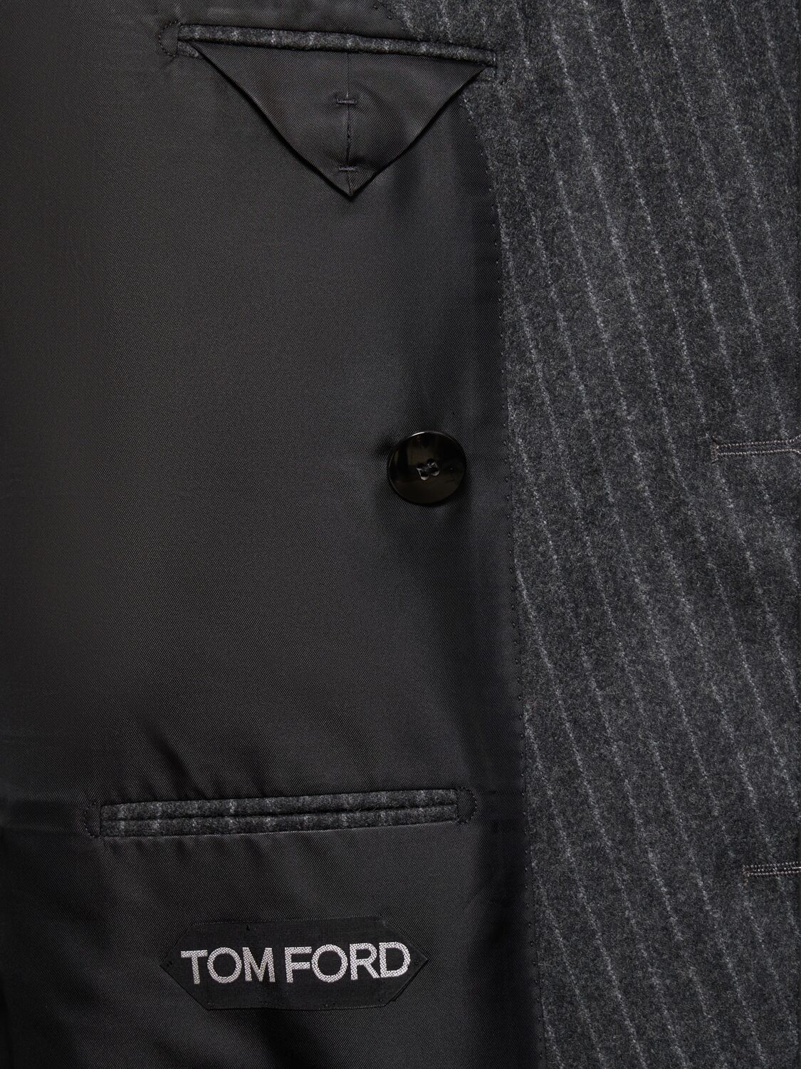 Shop Tom Ford Atticus Pinstriped Wool Flannel Suit In Dark Grey