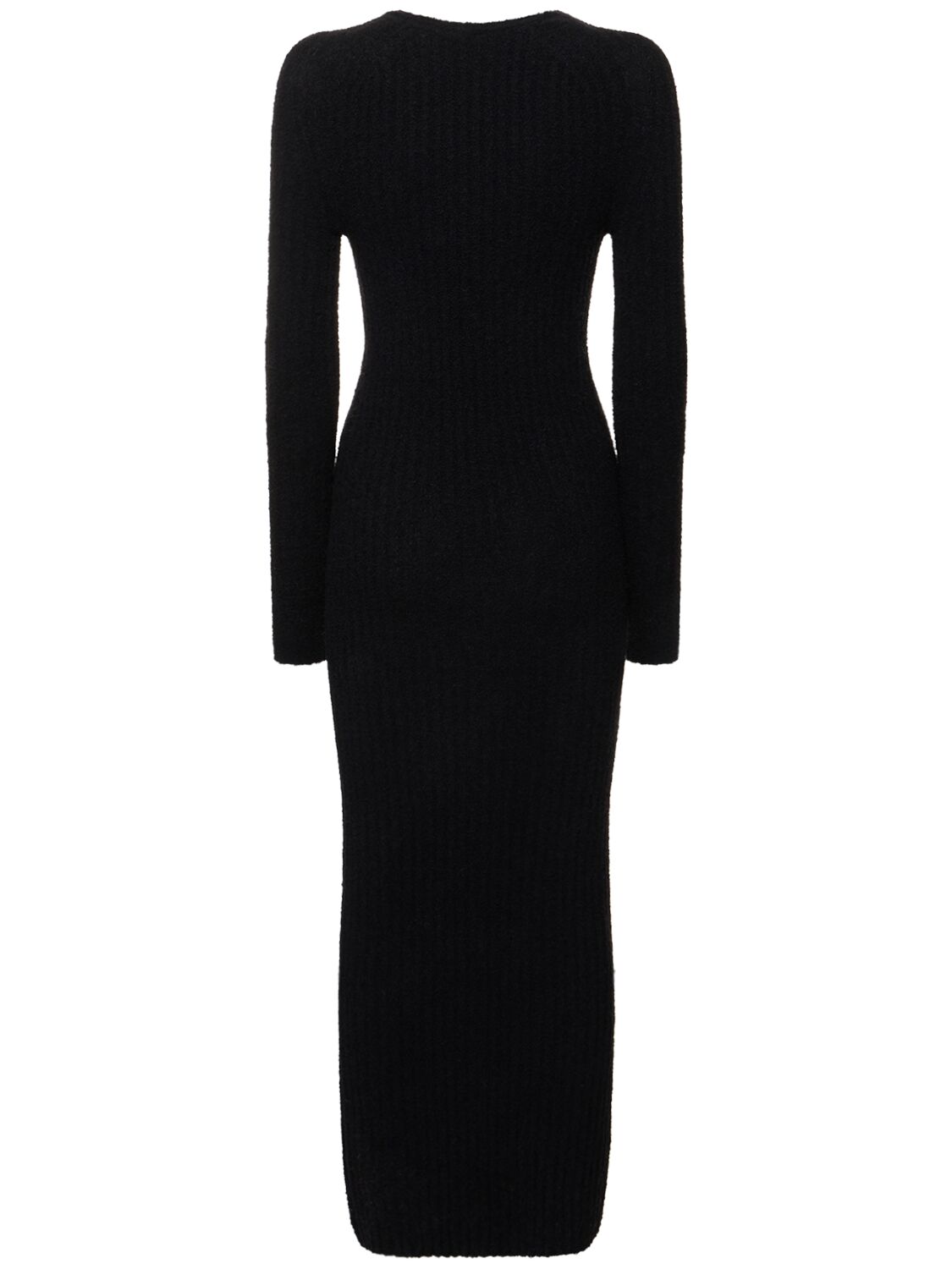 Shop Totême Ribbed Wool Blend Midi Dress In 블랙