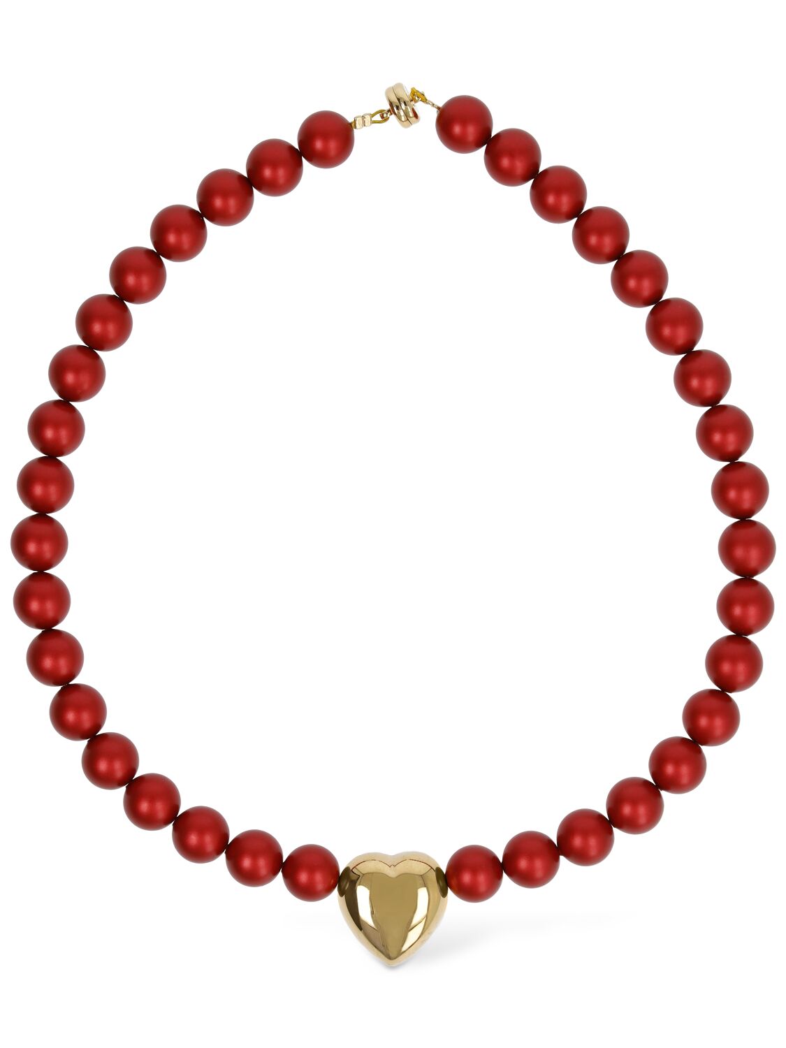 Timeless Pearly Heart Charm Beaded Choker In Red,gold