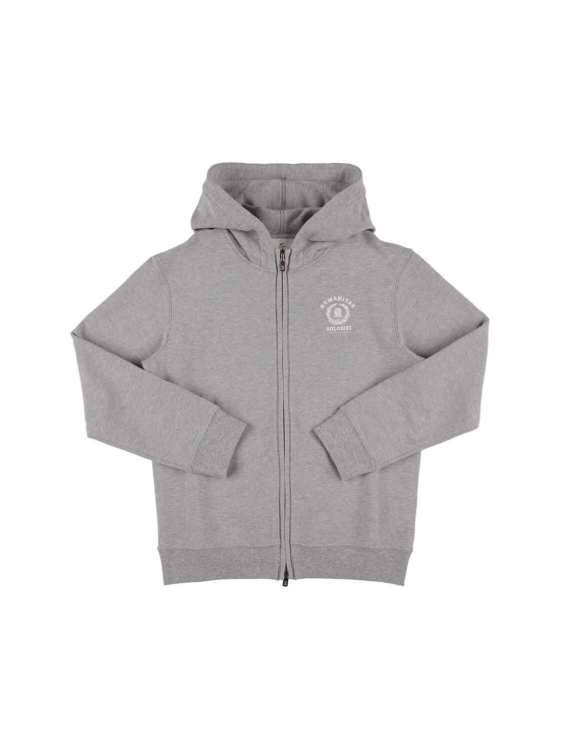 Brunello Cucinelli Kids' Cotton Zip-up Hoodie W/logo In Grey