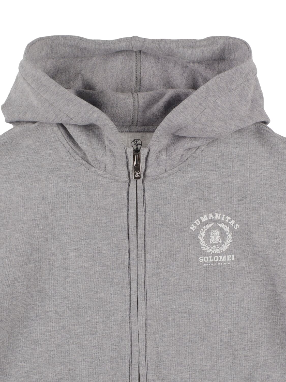 Shop Brunello Cucinelli Cotton Zip-up Hoodie W/logo In Grey