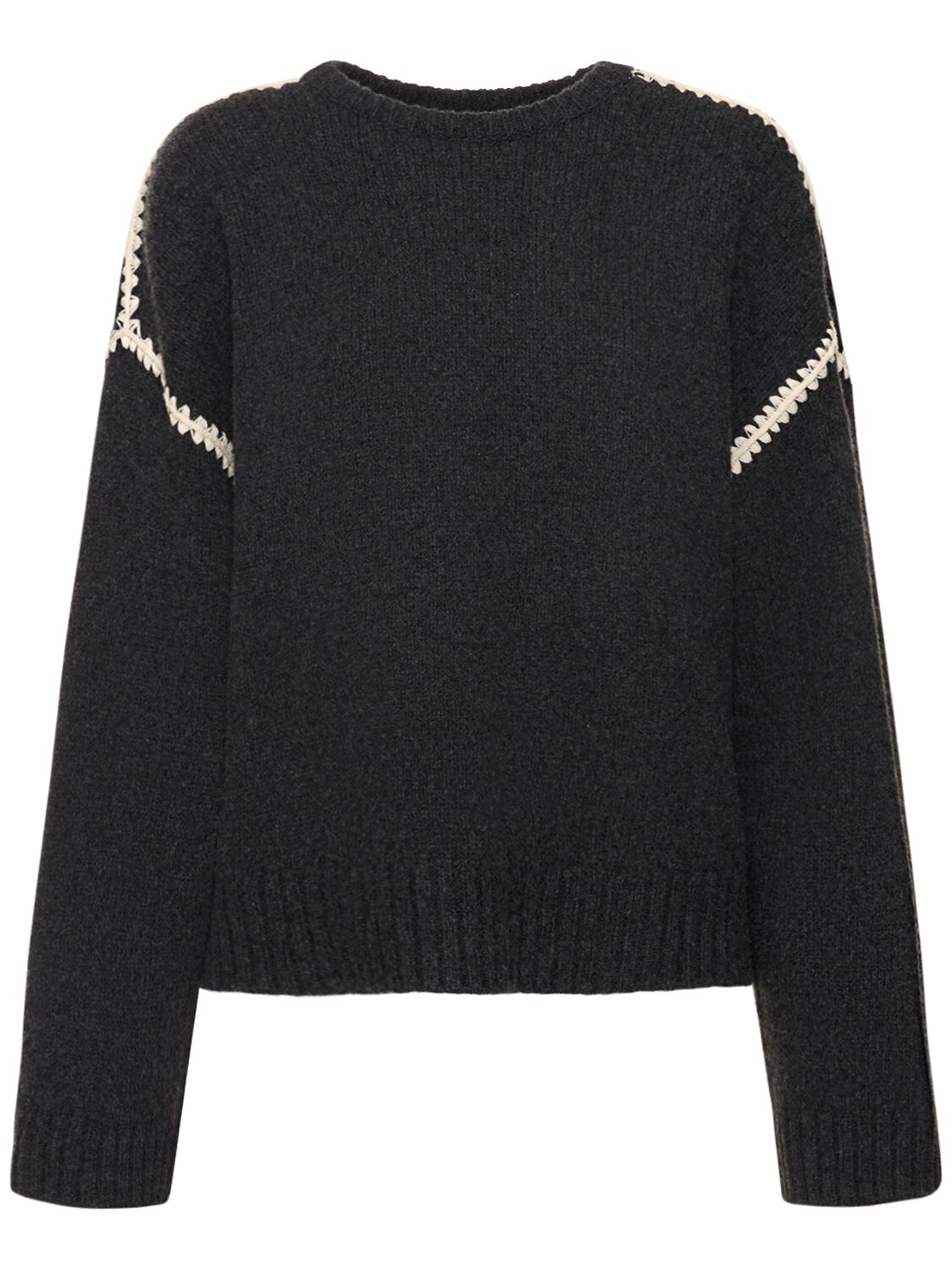 Shop Totême Embroidered Wool & Cashmere Sweater In 그레이
