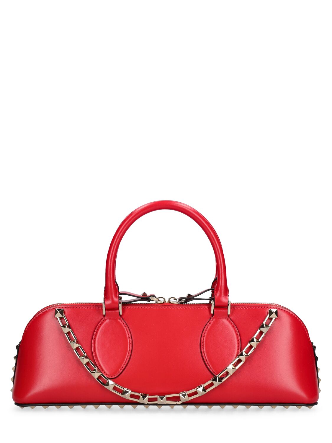 Shop Valentino Duffle Rockstud Leather Bag In Rouge Pur